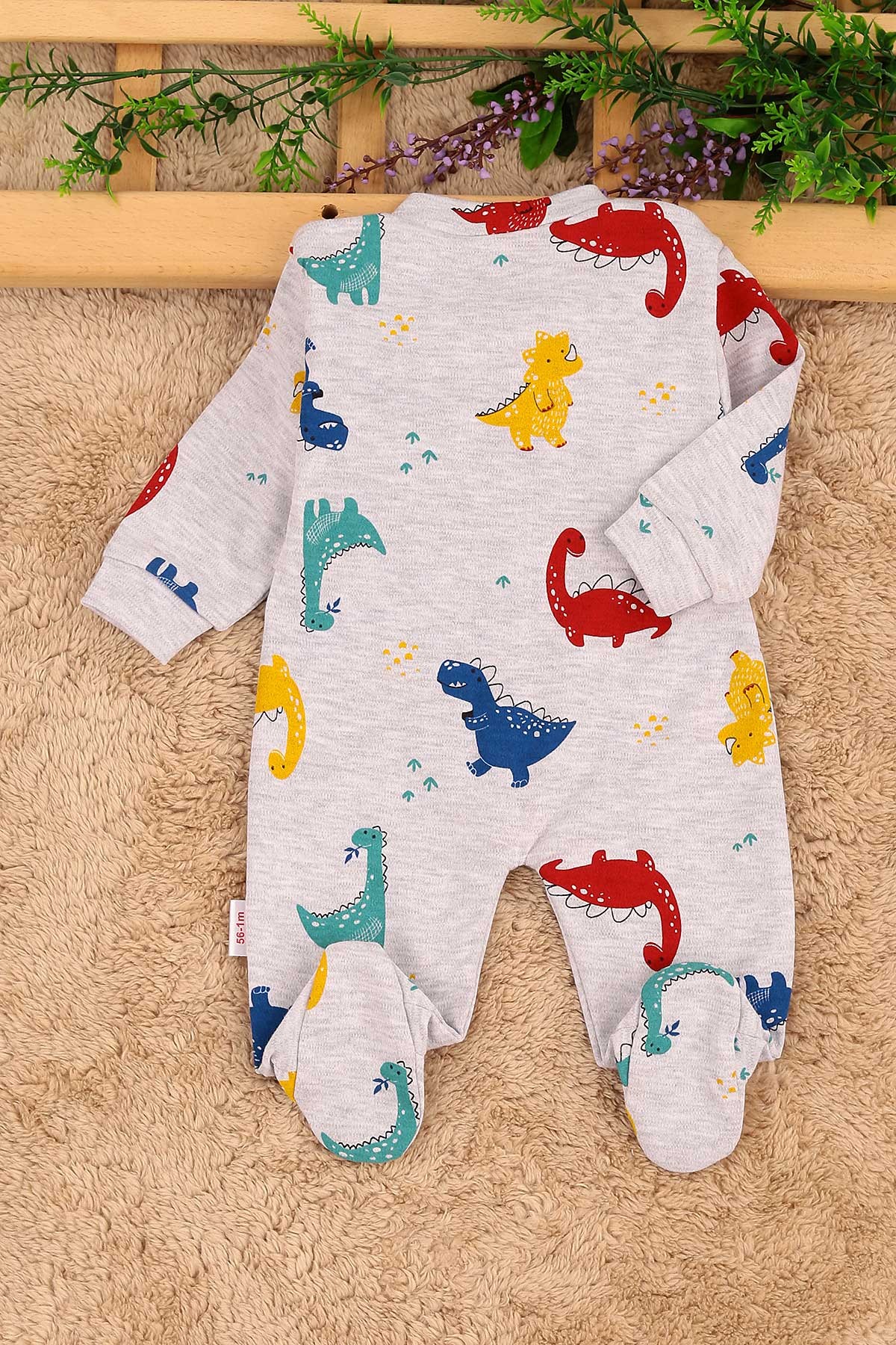 Gri (0-9 Ay) Dinazor Baskılı Erkek Bebe Tulum 161387