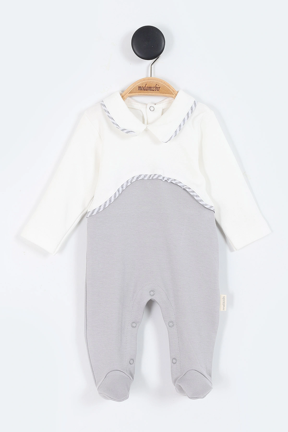 Gri (0-9 Ay) Gömlek Yakalı Patikli Erkek Bebek Tulum 383843