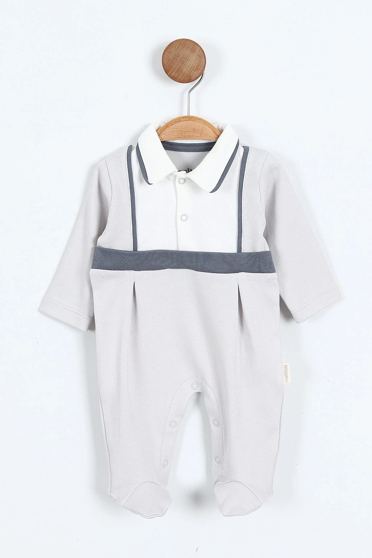 Gri (0-9 Ay) Yakadan Çıtçıtlı Patikli Erkek Bebek Tulum 400314