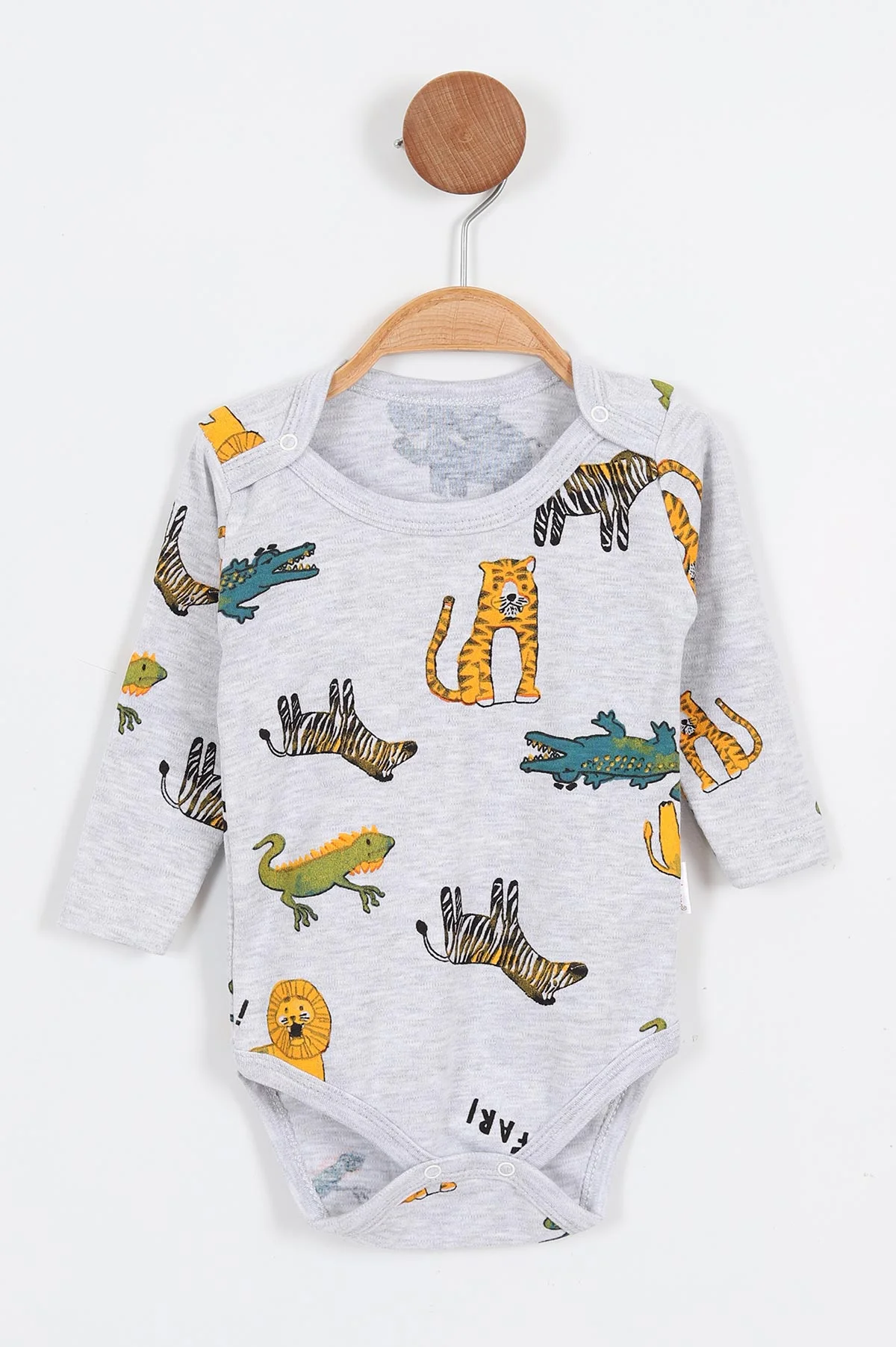 Gri (1-3 Yaş) Safari Desenli Uzun Kollu Bebek Badi 331362