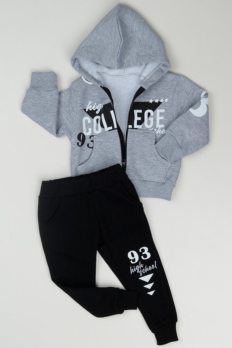 Gri (1-4 Yaş) Collage Baskılı İçi Şardonlu Erkek Çocuk Takım 86247