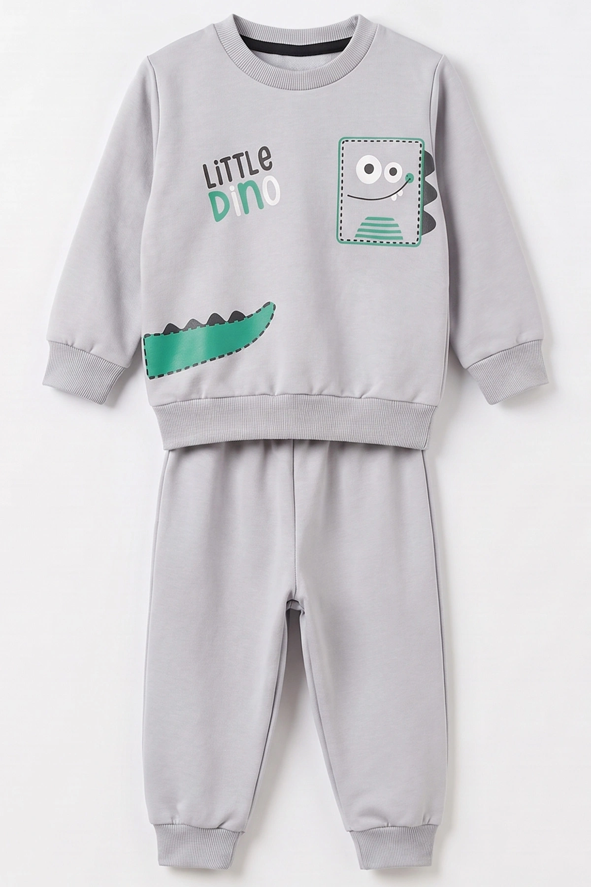 Gri (1-4 Yaş) Little Dino Baskılı 2 İp Erkek Çocuk&Bebek Mevsimlik Takım 495083