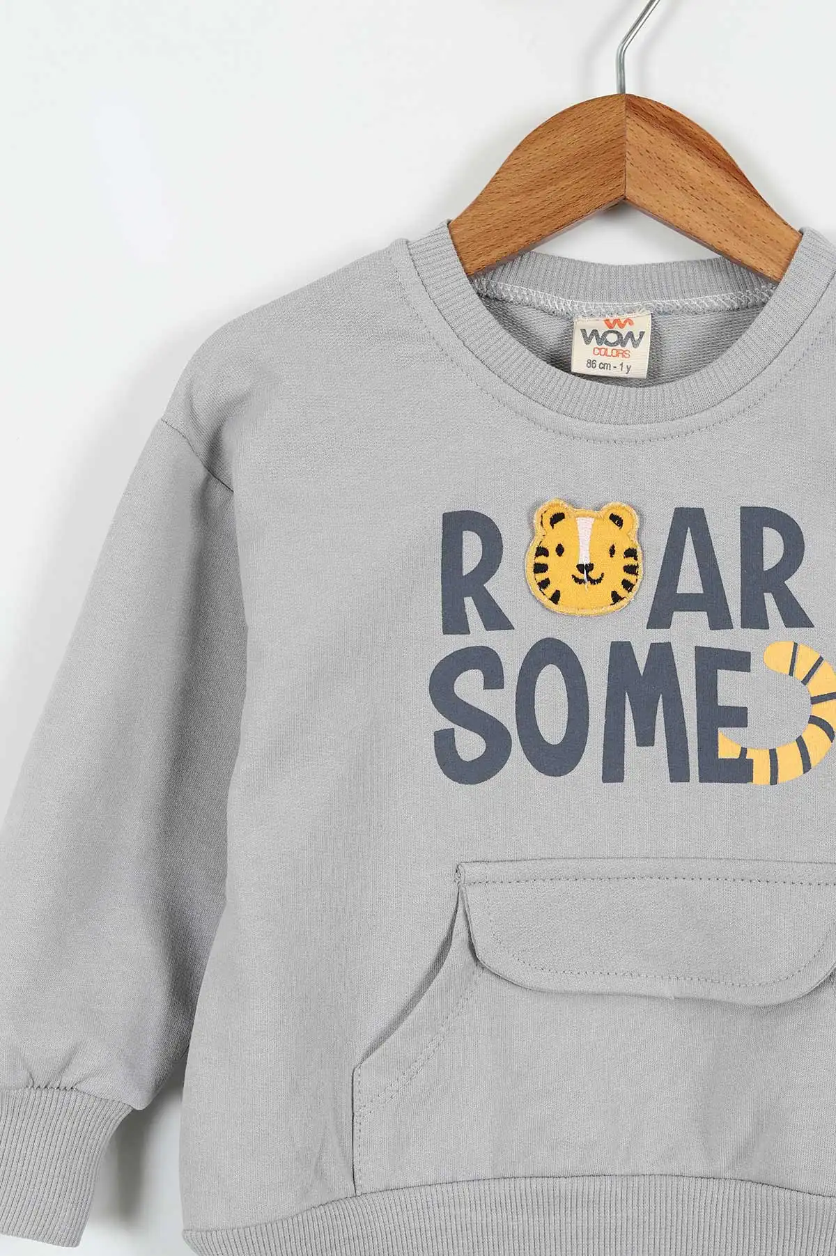 Gri (1-4 Yaş) Roar Some Baskılı Kanguru Cepli  2 İp Erkek Çocuk Takım 428601