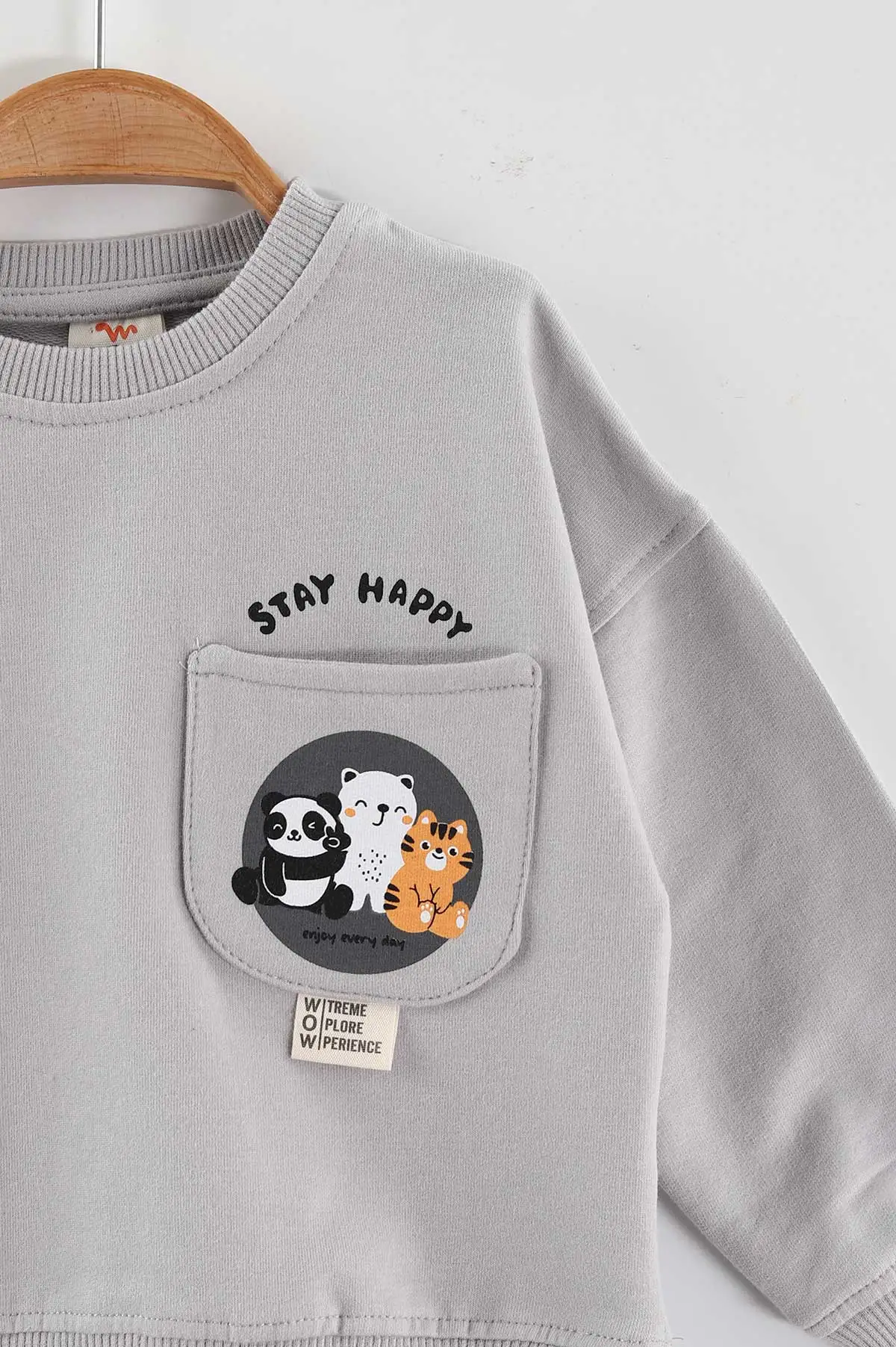 Gri (1-4 Yaş)Baskılı Cepli Erkek Çocuk Sweatshirt 432841