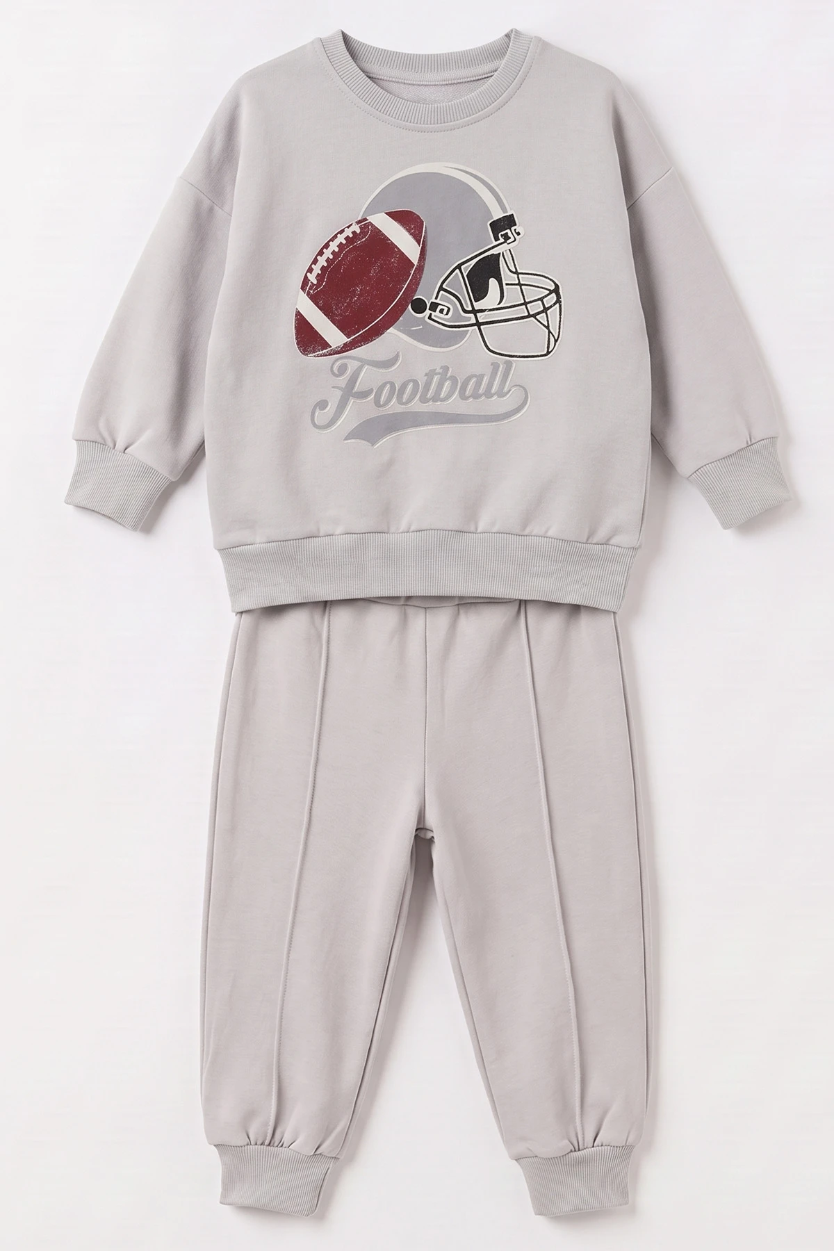 Gri (1-4 Yaş)Football Baskılı Sweatli Şişme Yelekli 2 İp Erkek Çocuk&Bebek 3'lü Takım 490198