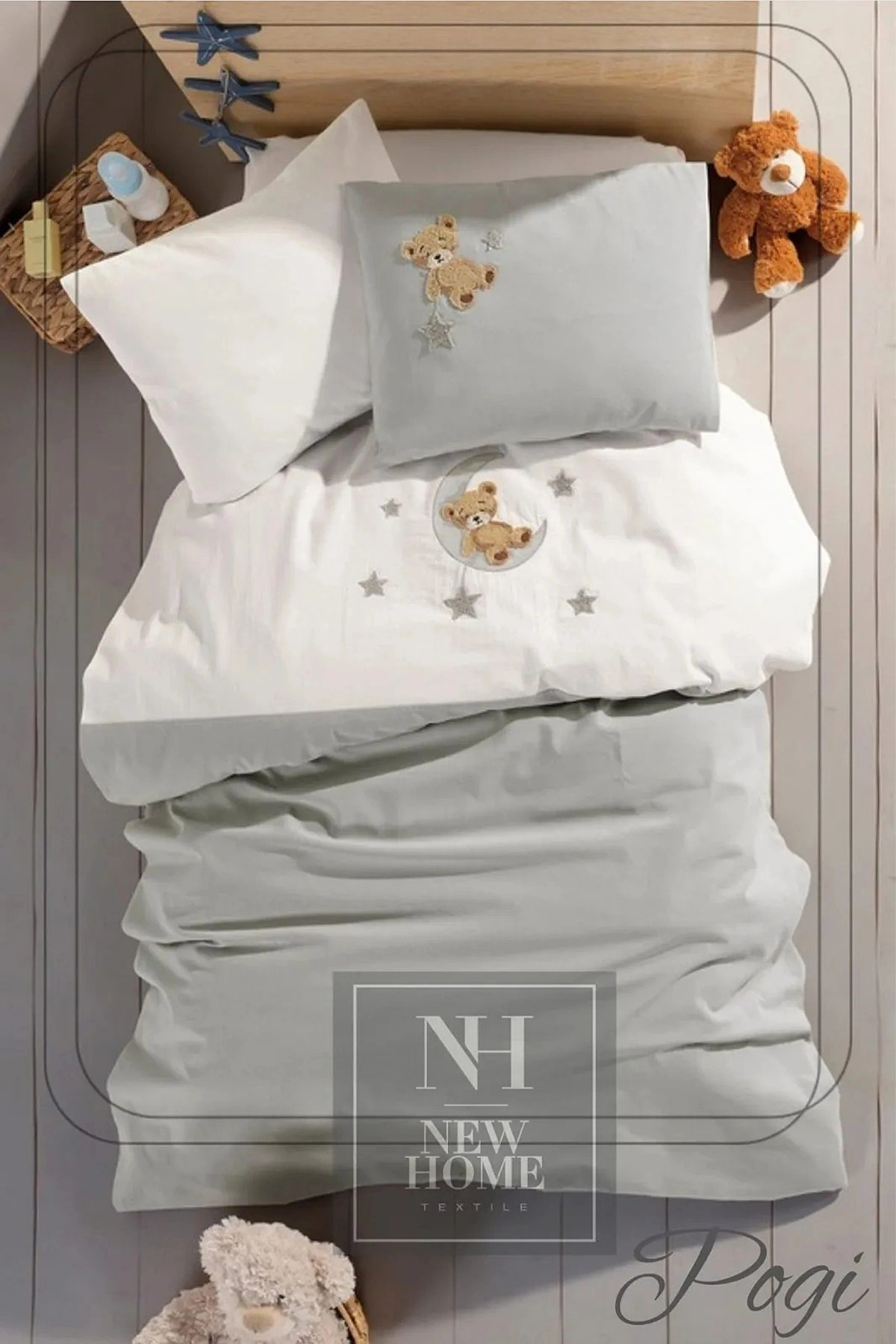 Gri 100x150 Cm New Home Nakışlı Bebek Nevresim Takımı 455775