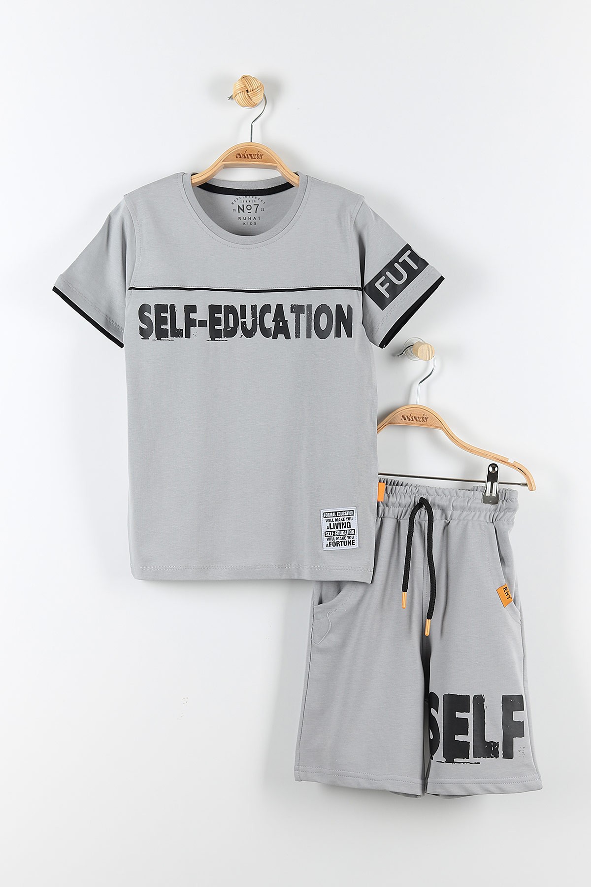 Gri (11-14 Yaş) Self Educatıon Baskılı Bel Bağlamalı Erkek Çocuk Takım 172393