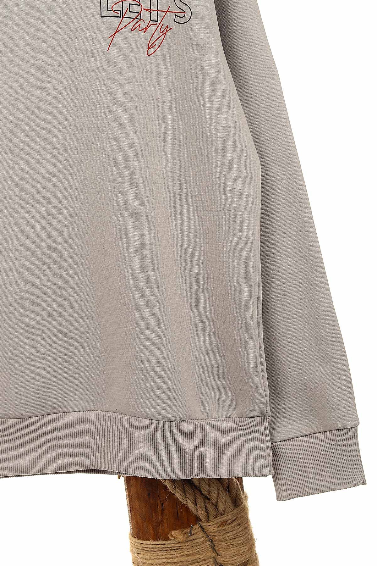 Gri (13-16 Yaş) Let'S Party Baskılı Üç İp Şardonlu Erkek Çocuk Sweat 154261