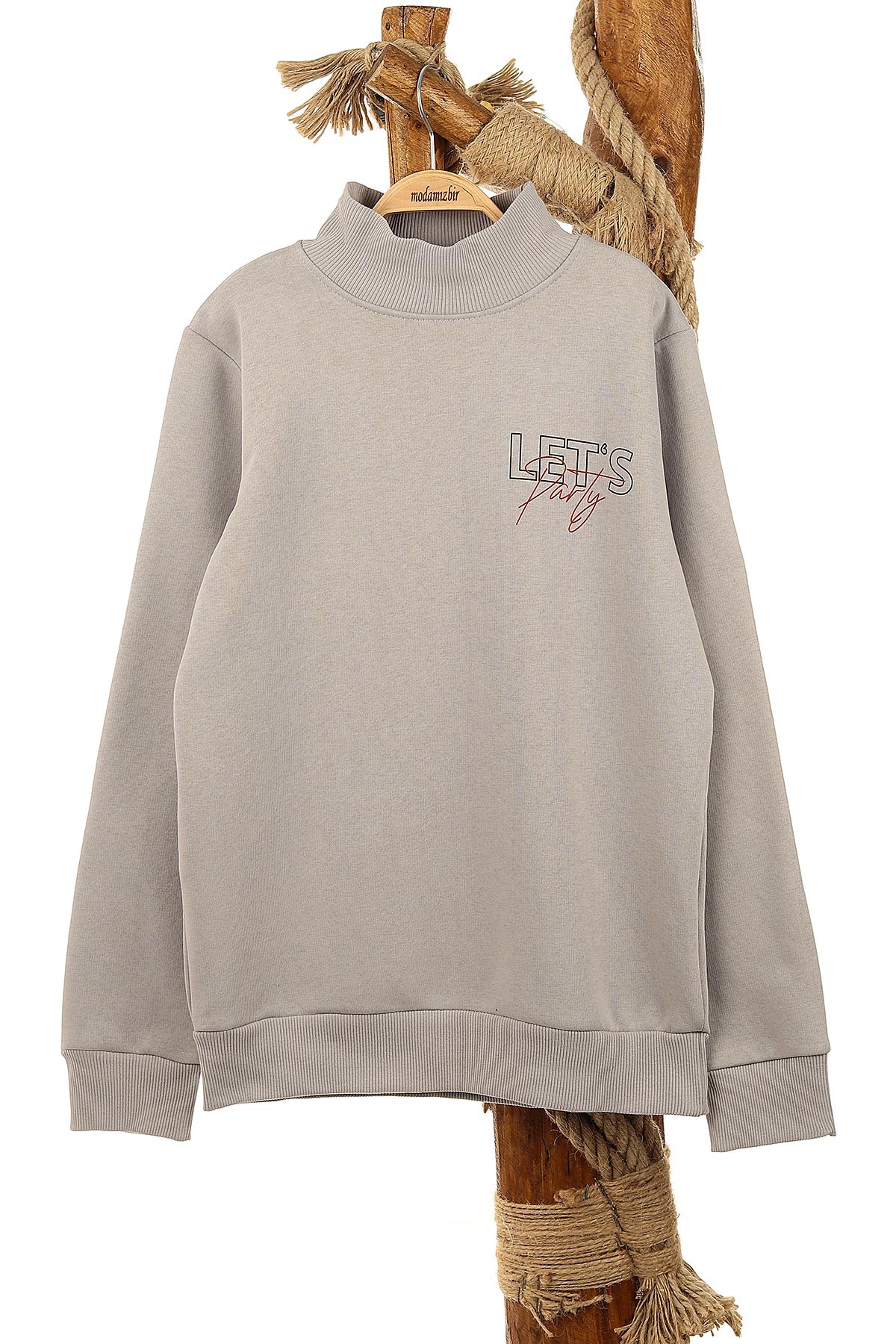 Gri (13-16 Yaş) Let'S Party Baskılı Üç İp Şardonlu Erkek Çocuk Sweat 154261