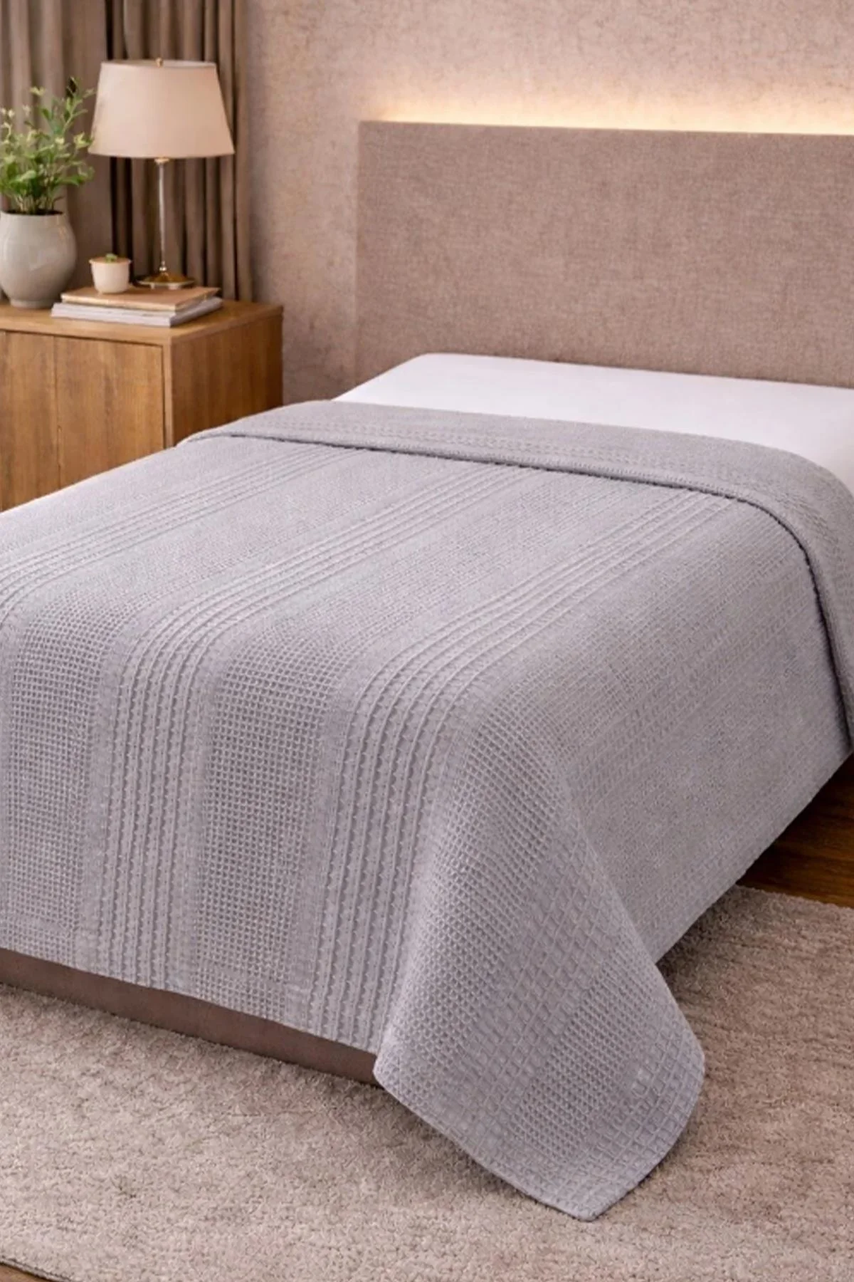 Gri 160x220 Cm Bella Home Tek Kişilik Pamuklu Petek Pike 474877