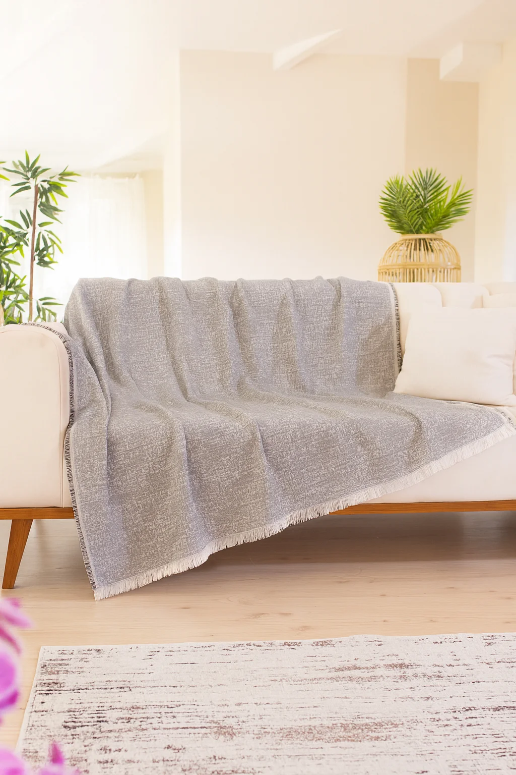 Gri-Koyu Kahve 180x220 Cm Kaymaz Çok Amaçlı Pamuklu Lüx Çekyat Örtüsü & Koltuk Örtüsü & Koltuk Şalı 385696