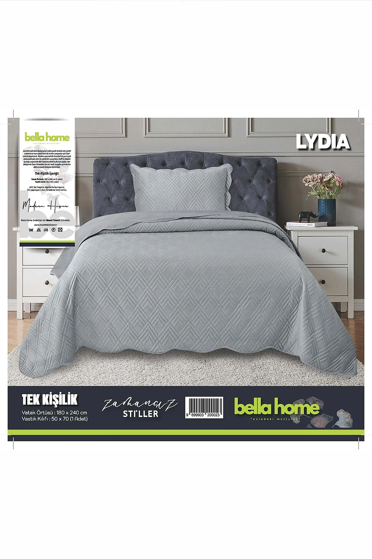 Gri 180x240 Cm Lydıa Tek Kişilik Yatak Örtüsü Seti 476618
