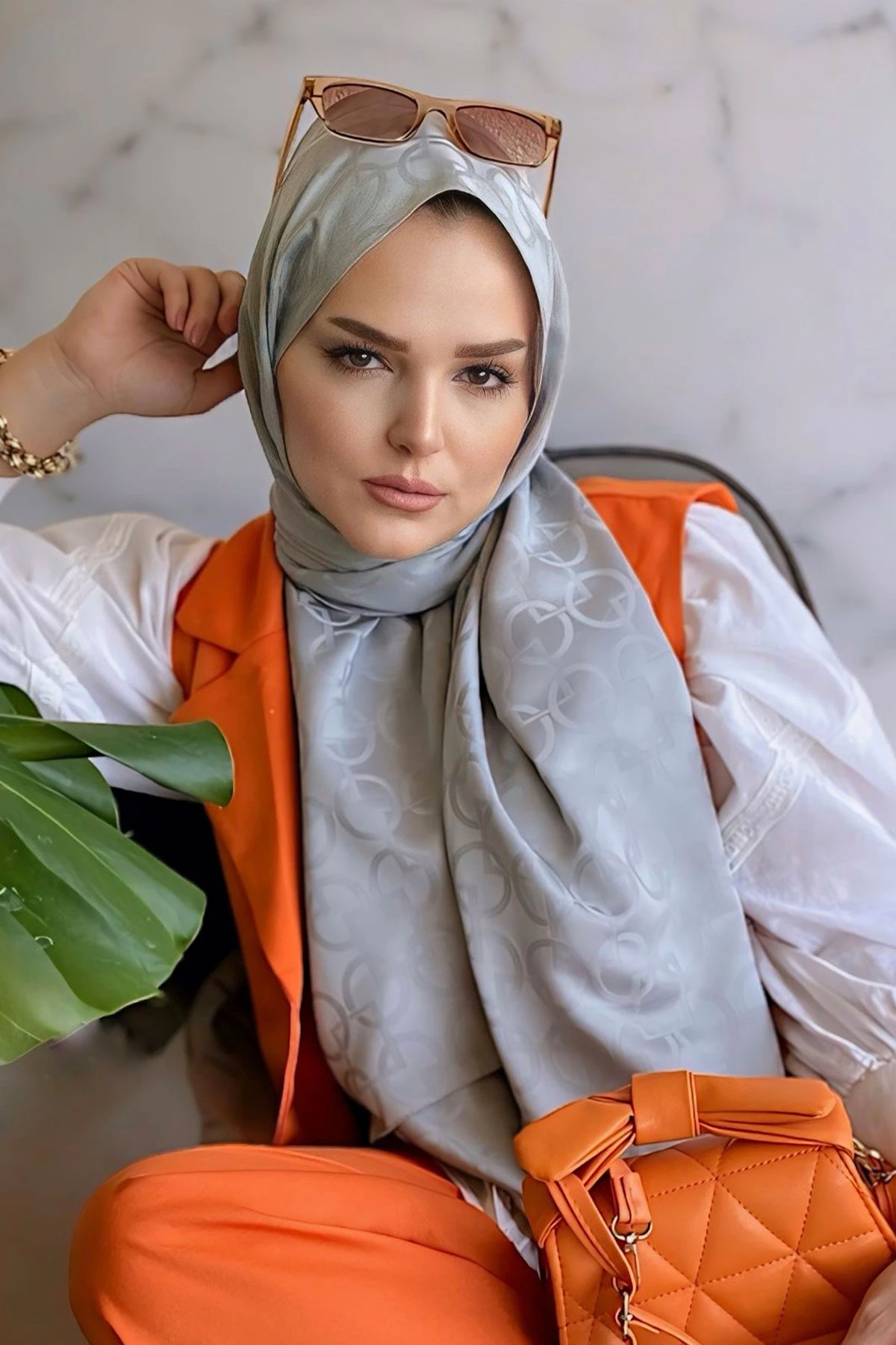 Açık Gri 180x70 Jakar İpeksi Karo Desen Şal 298235