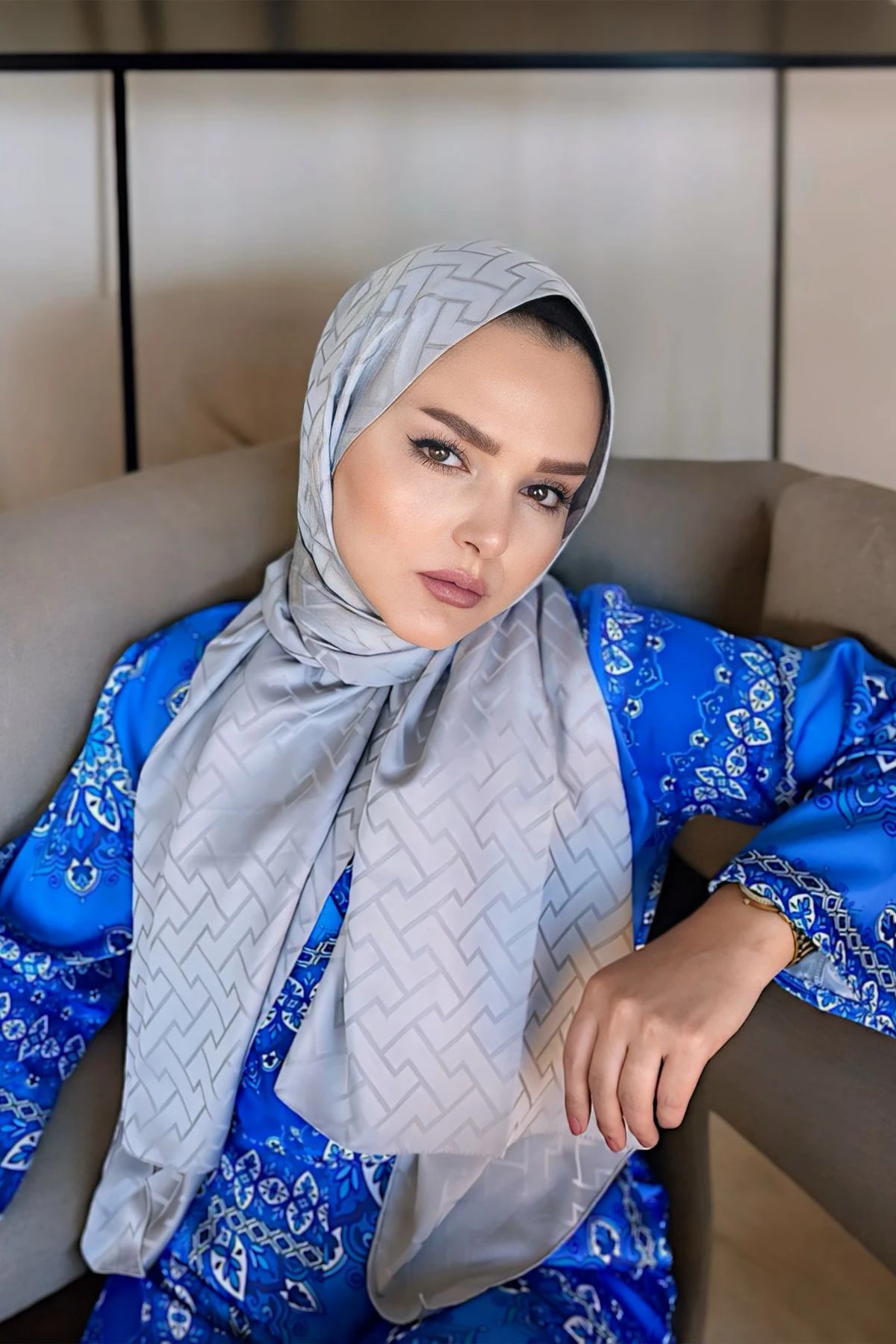Gri 180x70 Jakar İpeksi Labirent Desen Şal 270910