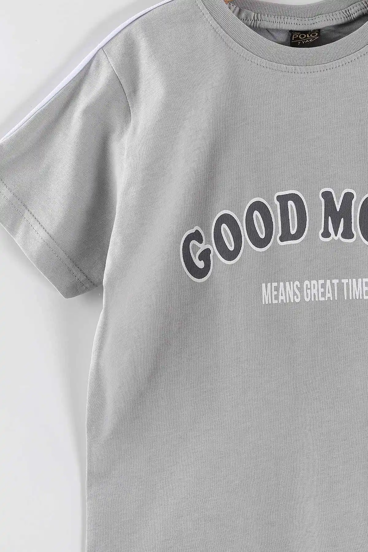 Gri (2-10 Yaş) Good Mood Baskılı Ara Biyeli Şortlu Erkek Çocuk Yazlık 2'li Takım 459034