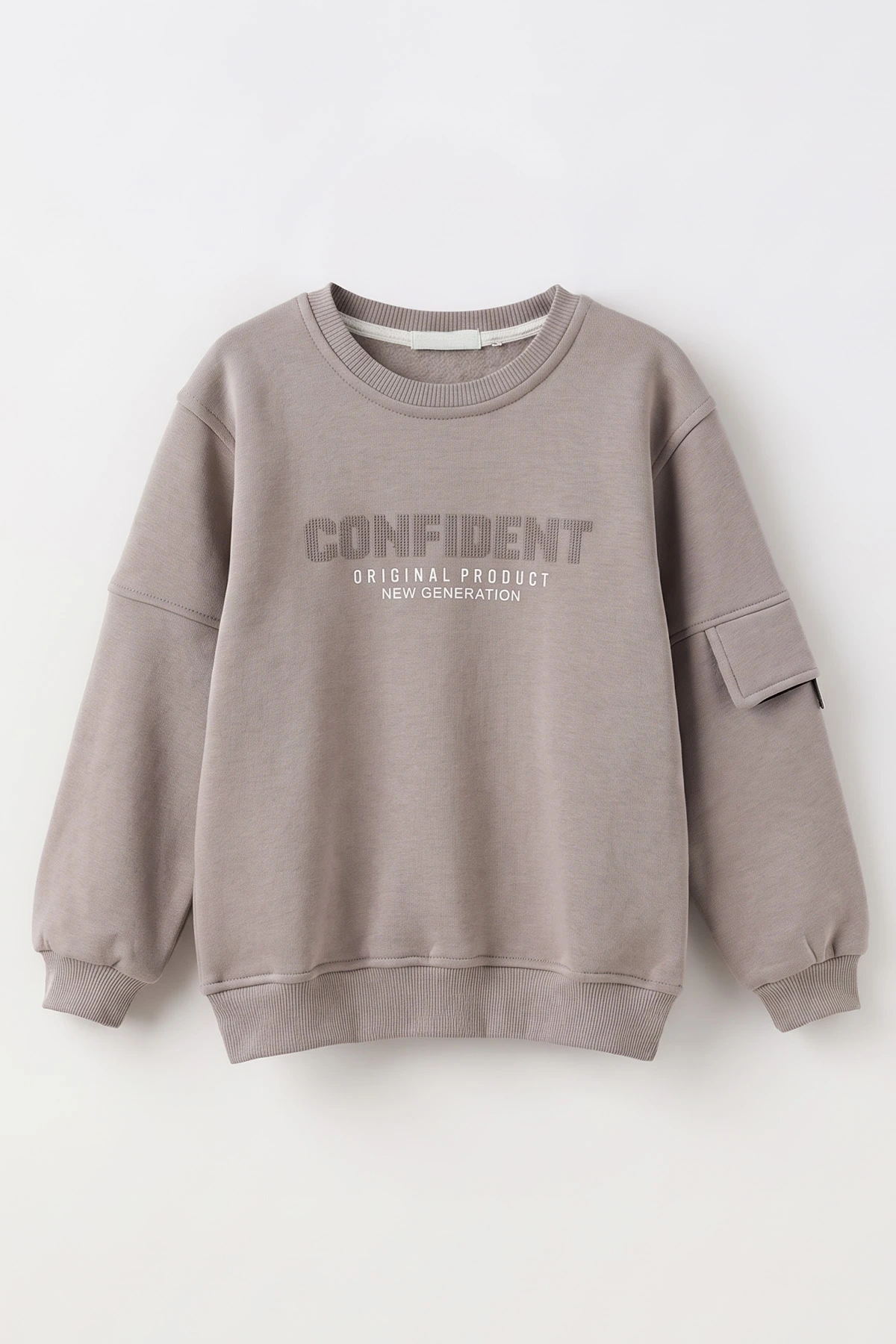 Gri (2-12 Yaş) Confident Kabartma Baskılı 3 İp Şardonlu Erkek Çocuk Sweatshirt 486882