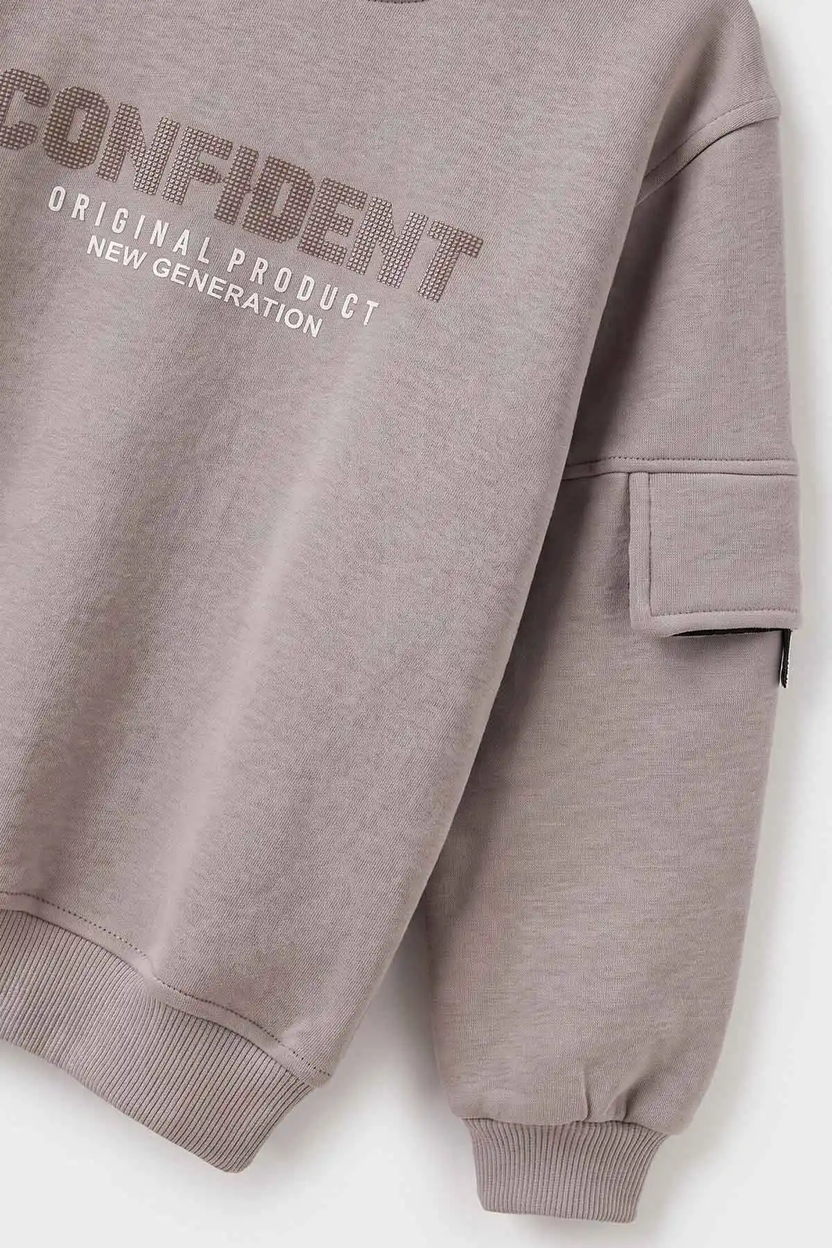 Gri (2-12 Yaş) Confident Kabartma Baskılı 3 İp Şardonlu Erkek Çocuk Sweatshirt 486882