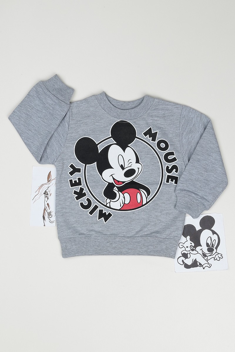 Gri (2-5 Yaş) Mickey Mouse Baskılı Erkek Çocuk Sweatshirt 90264