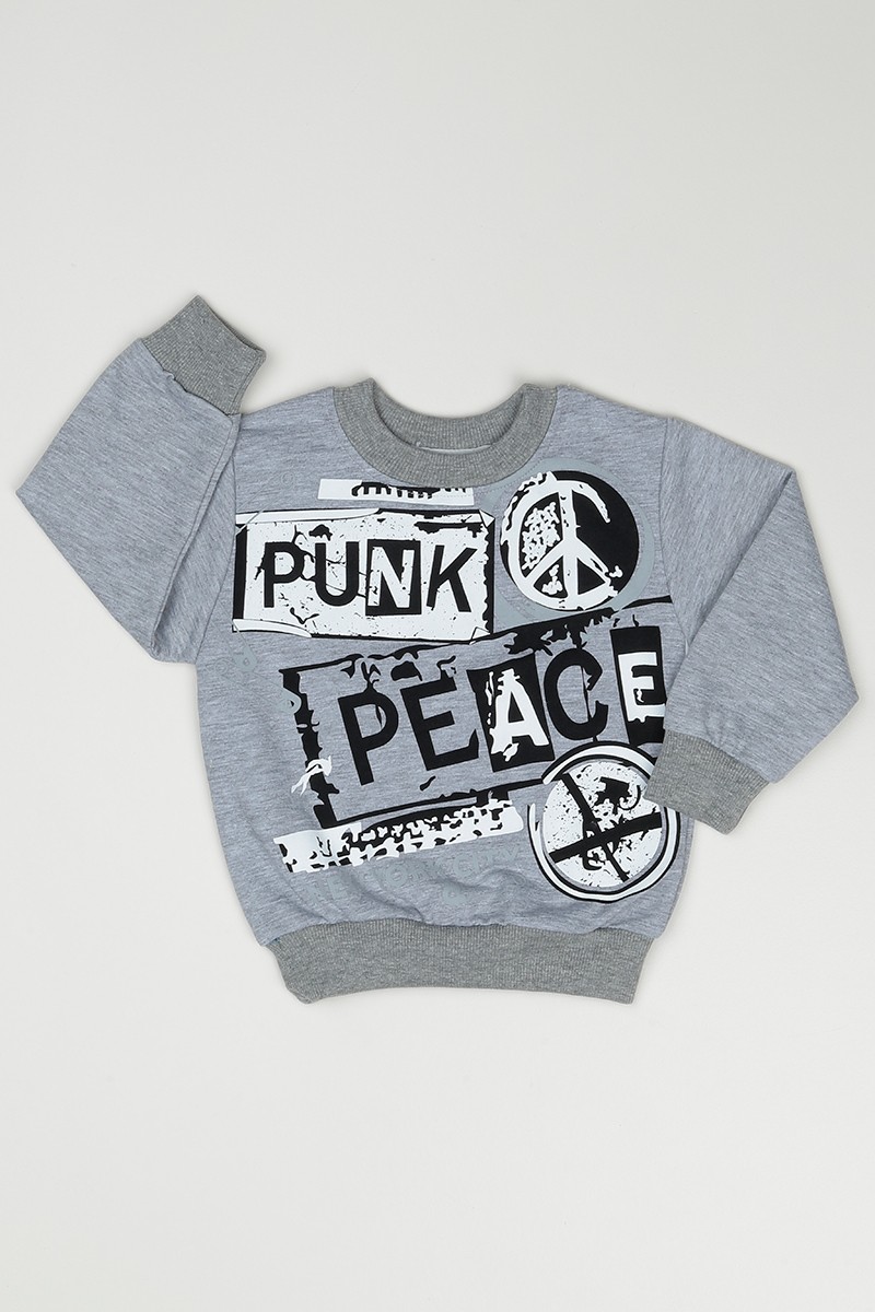 Gri (2-5 Yaş) Punk Peace Baskılı Erkek Çocuk Sweatshirt 90248