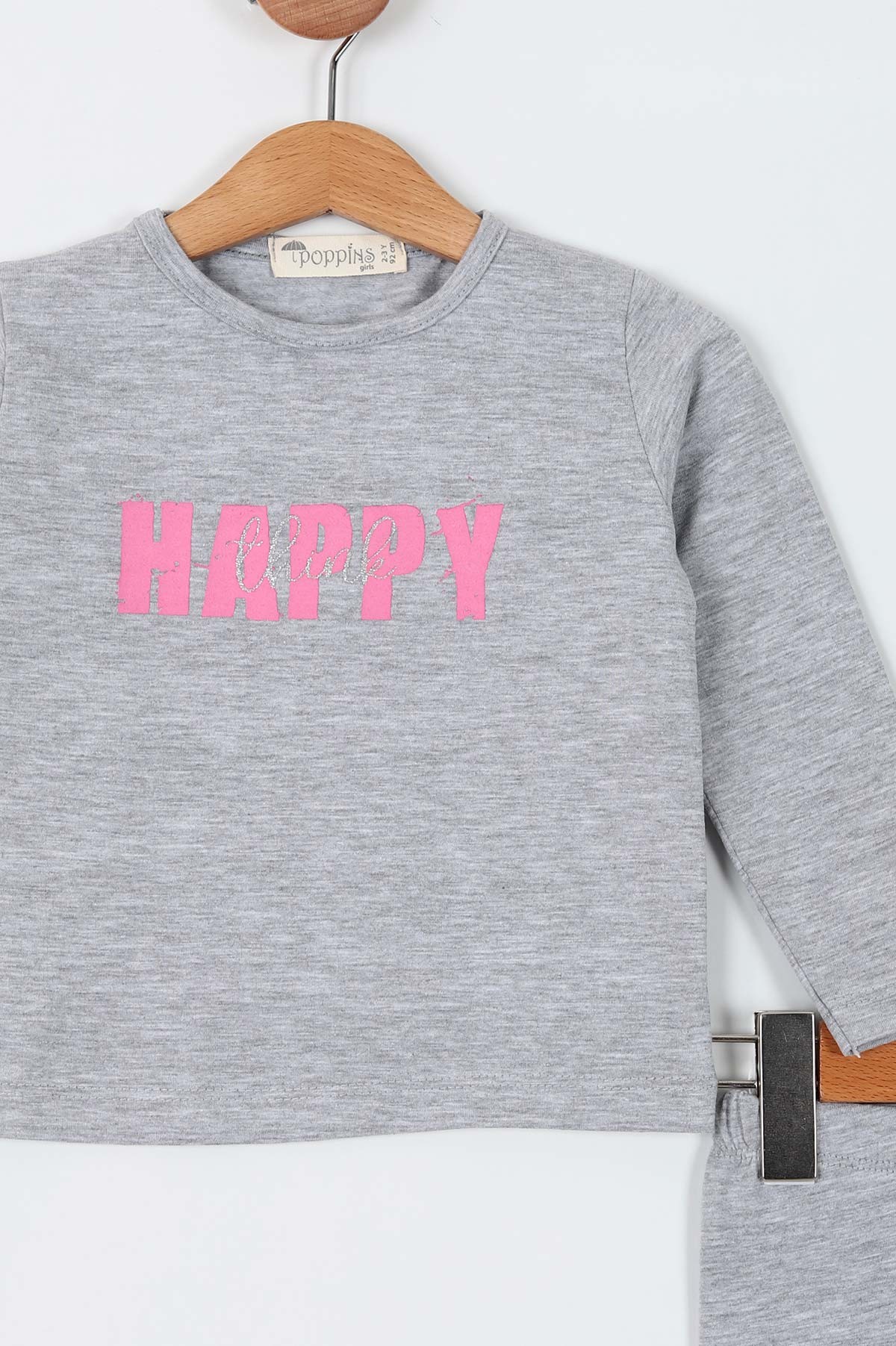Gri (2-5 Yaş)Happy Baskılı Taytlı Kız Çocuk Takım 199645