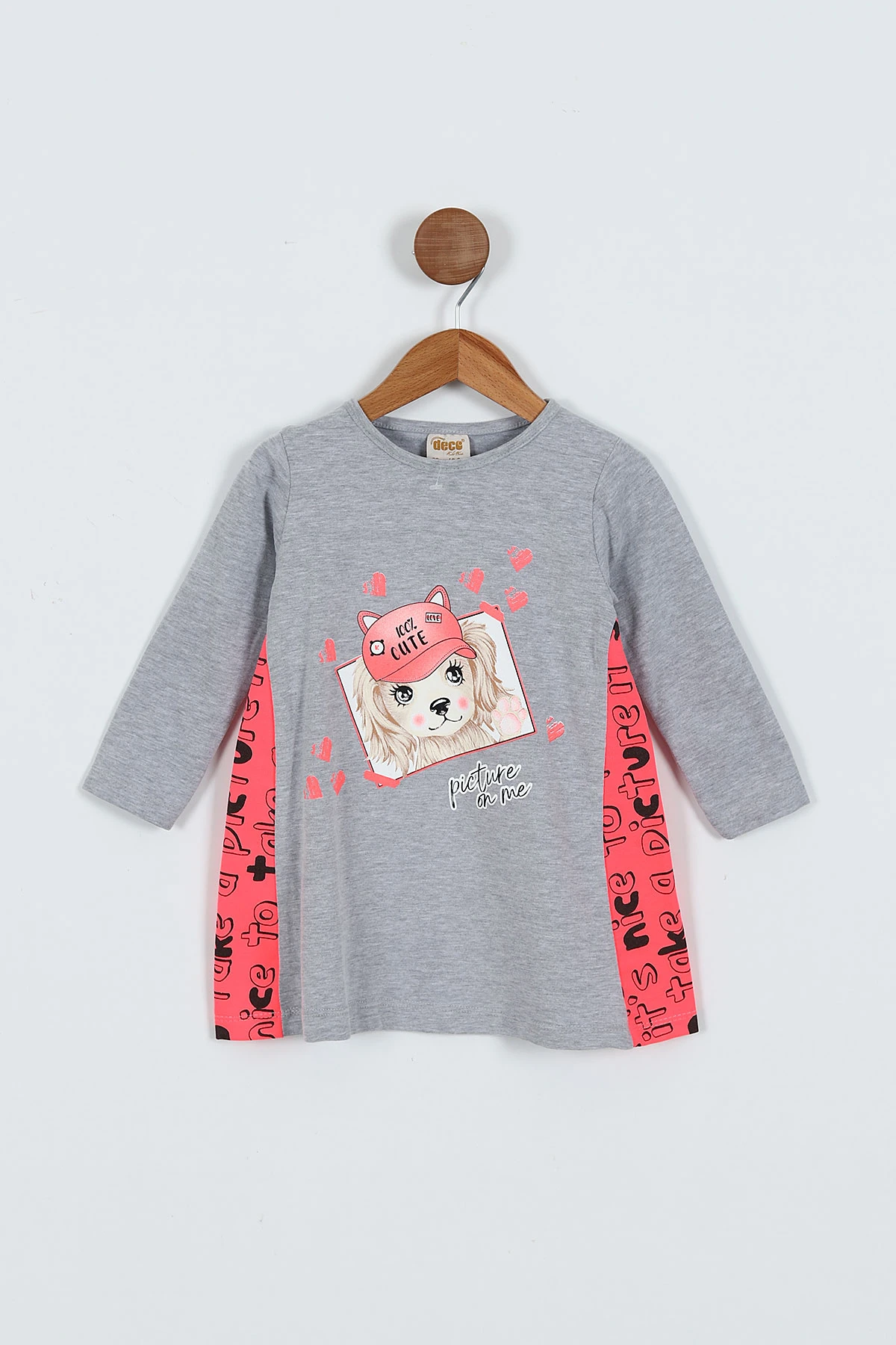 Gri (2-6 Yaş) Cute Baskılı Süprem Likralı  Kız Çocuk Elbise 419336