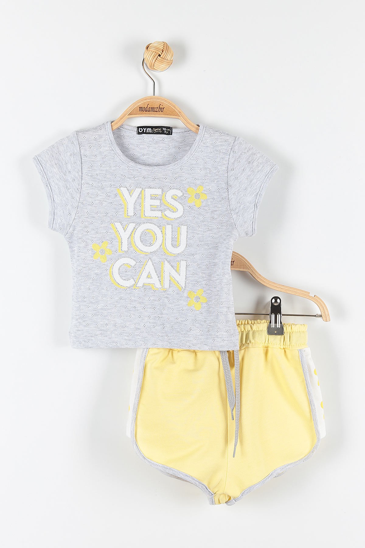 Gri (2-6 Yaş) Yes You Can Baskılı Şortlu Kız Çocuk Takım 171442
