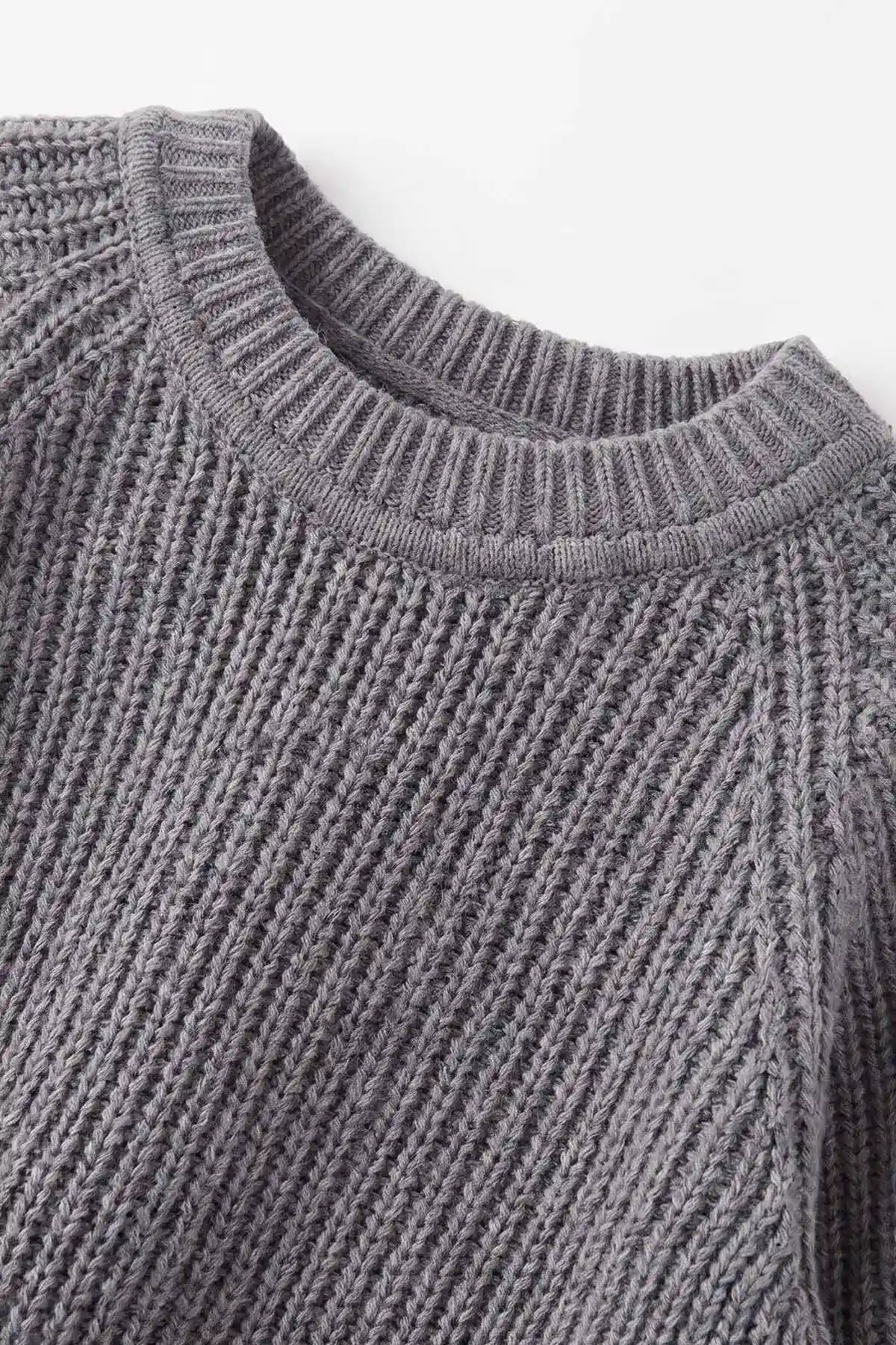Gri (2-8 Yaş) Dikişsiz Selanik Örgülü Unisex Çocuk Kazak 474932