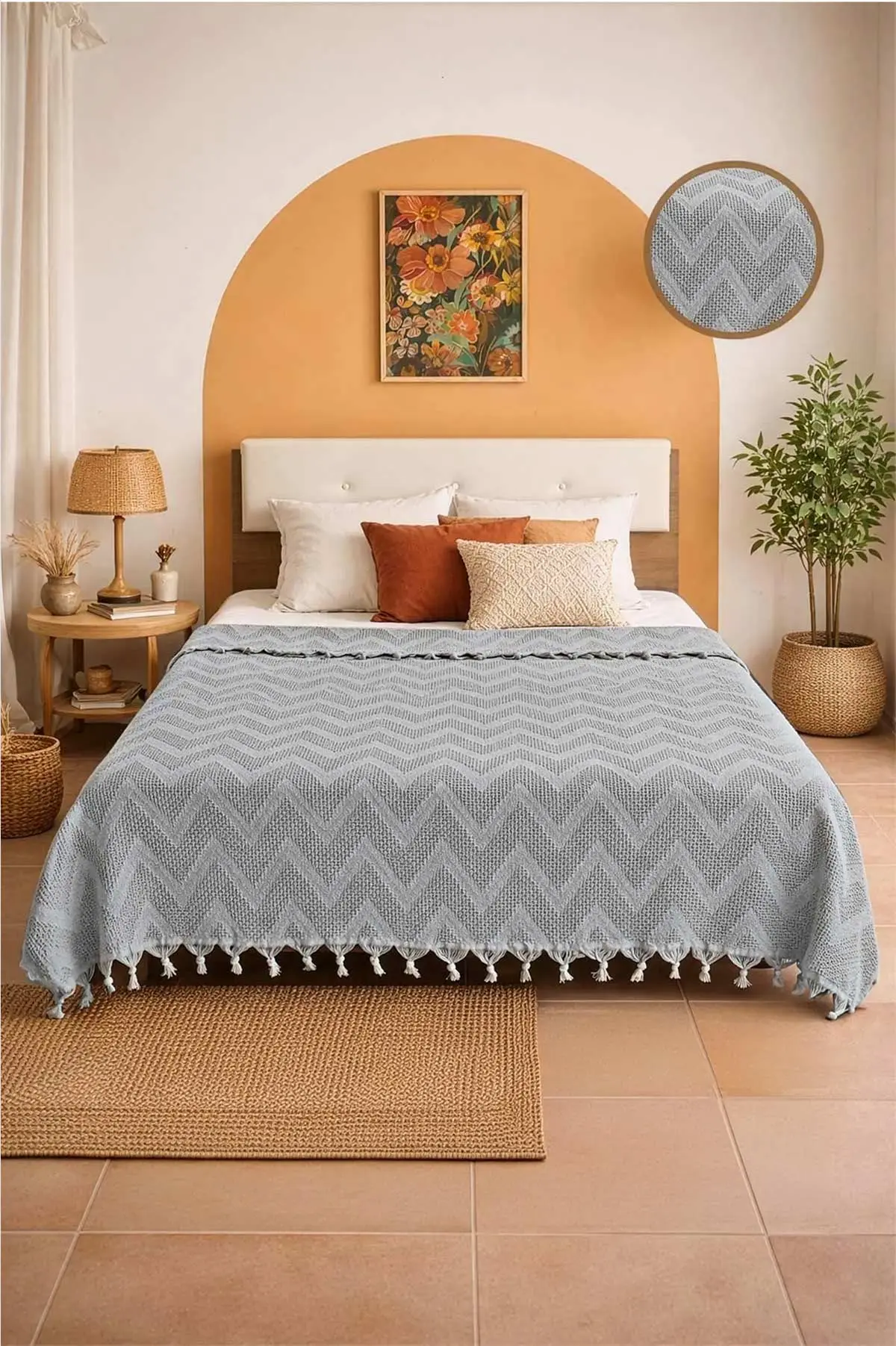 Gri 200x230 Cm Bella Home Çift Kişilik Elit Jakarlı Tek Pike 434859