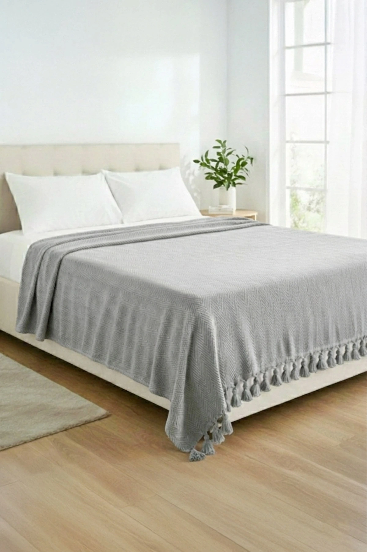 Gri 200x230 Cm Bella Home Çift Kişilik Natural Tek Pike 434769