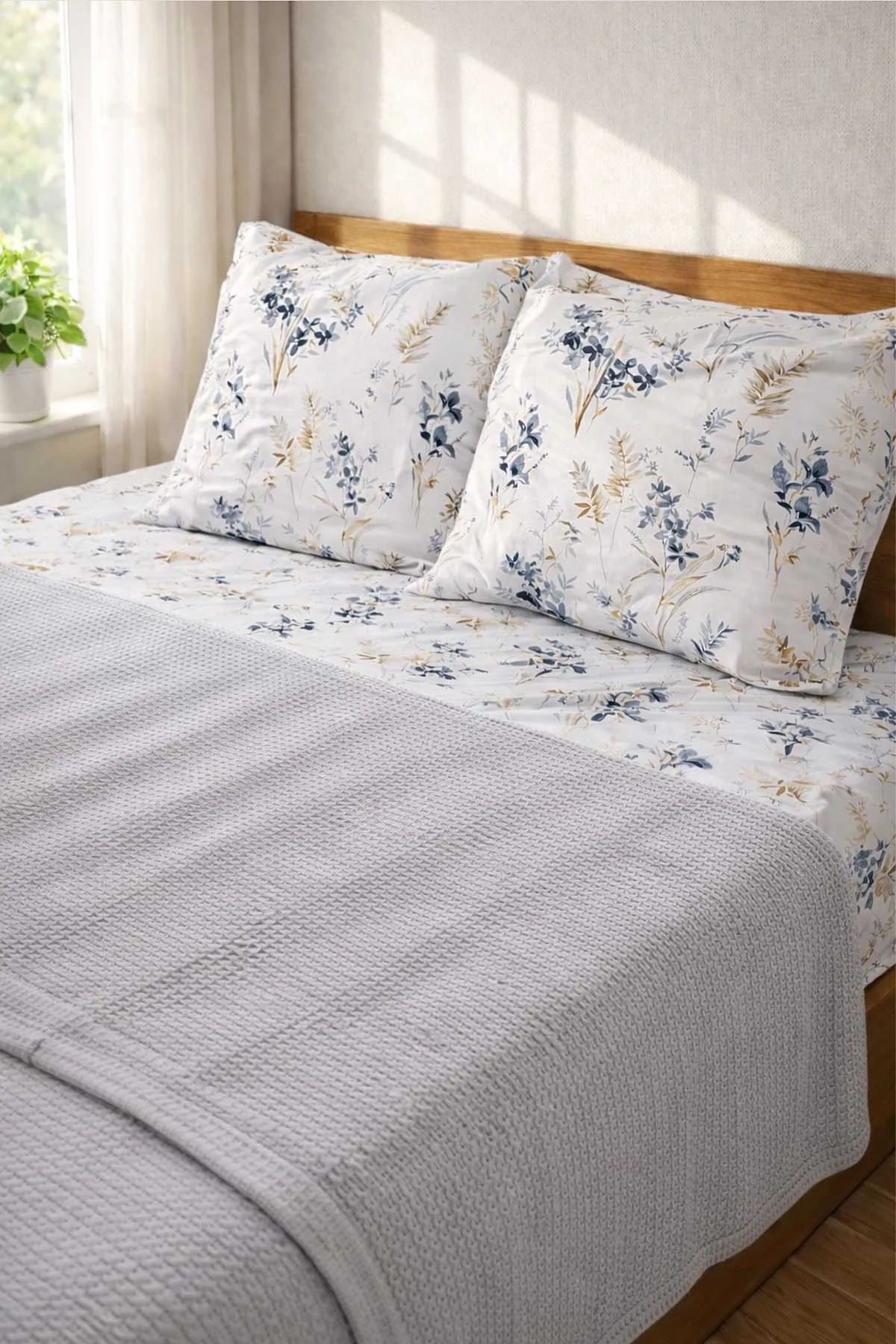 Gri 200x230 Cm Bella Home Çift Kişilik Pamuklu Petek Pike Takımı 474616