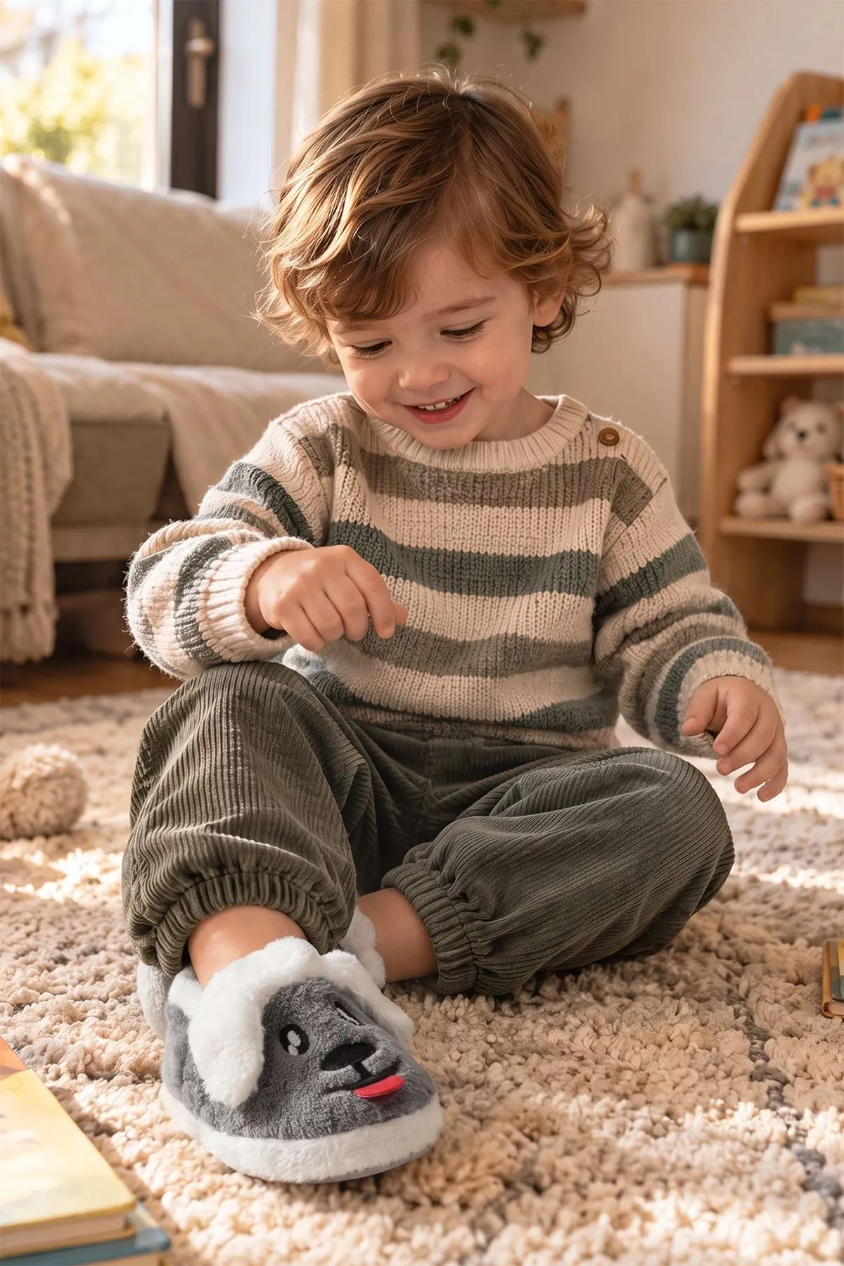 Gri ( 21 - 24 ) Peluş Figürlü Erkek Bebek Panduf 494639