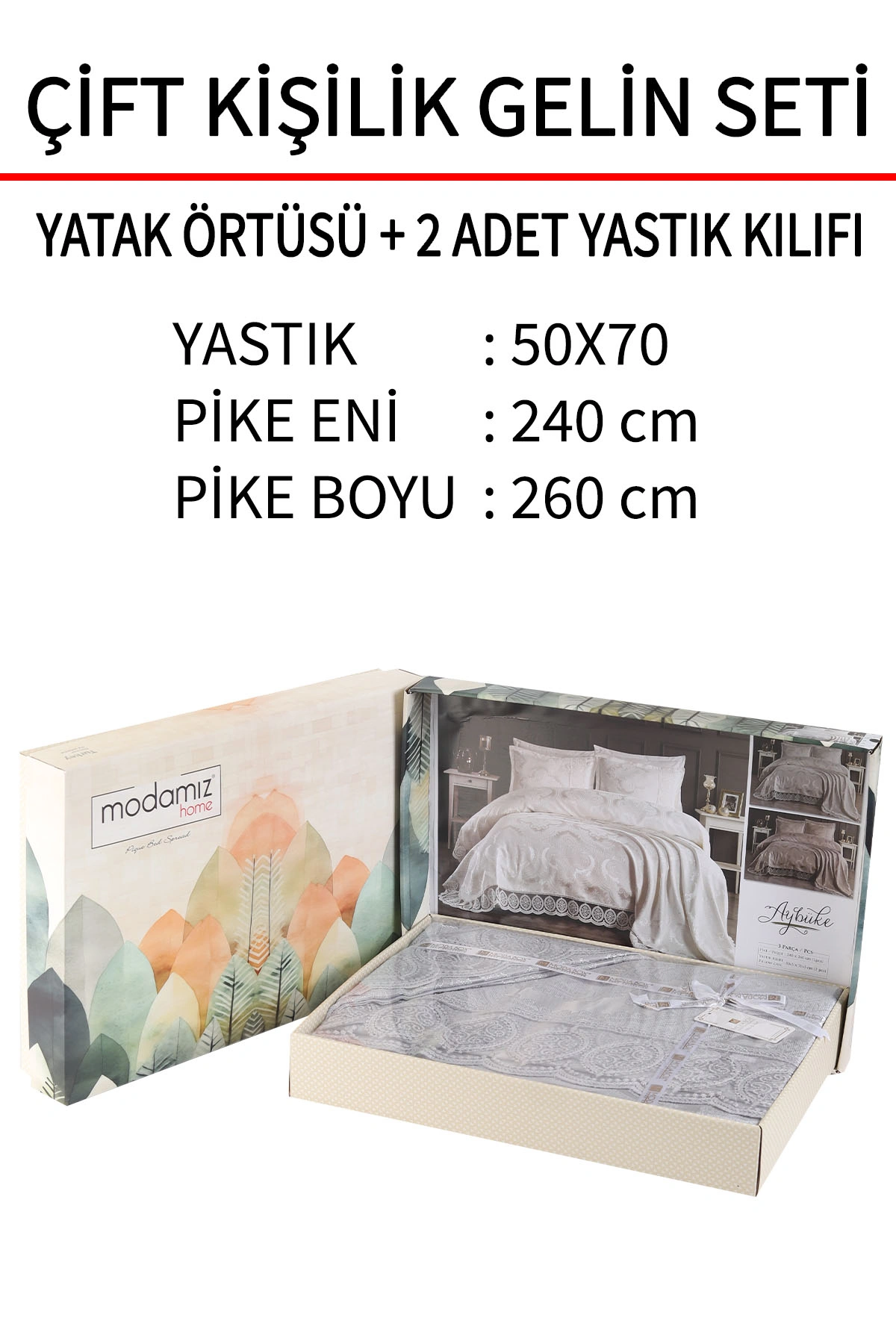 Gri 240x260 Dantelli Çift Kişilik Gelin Seti Yatak Örtüsü 282726