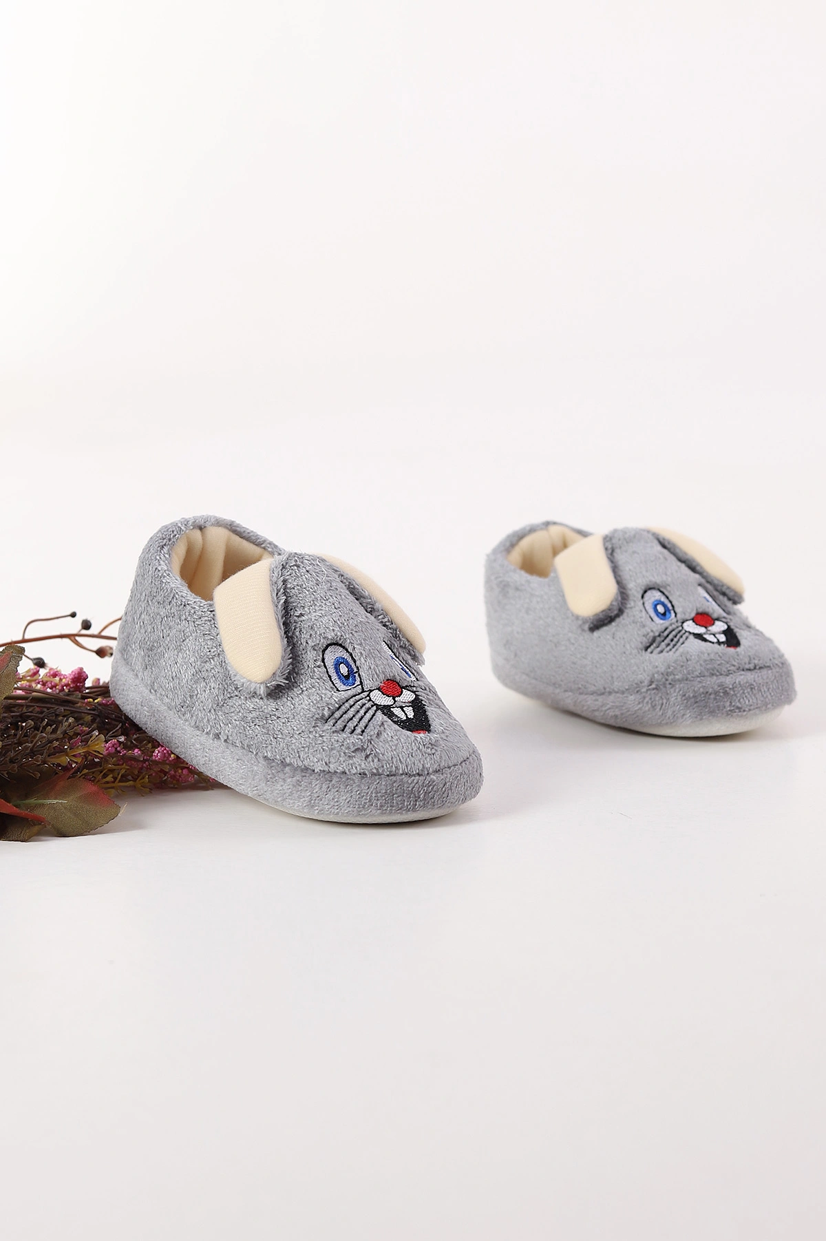 Gri ( 25 - 30 ) Peluş Figürlü Kız Çocuk Panduf 409537