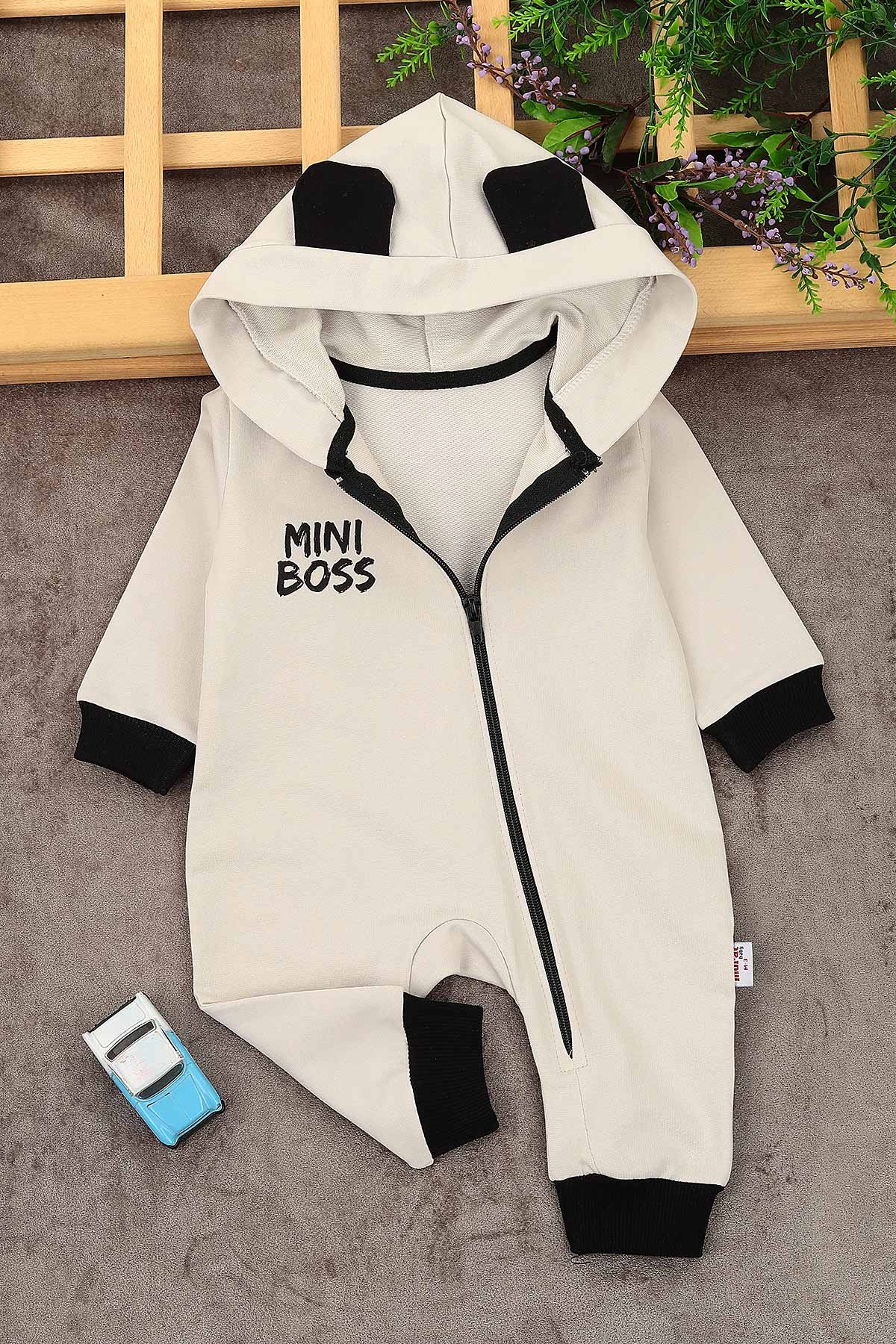 Gri (3-12 Ay) Mini Boss Baskılı Fermuarlı Erkek Çocuk Tulum 152383