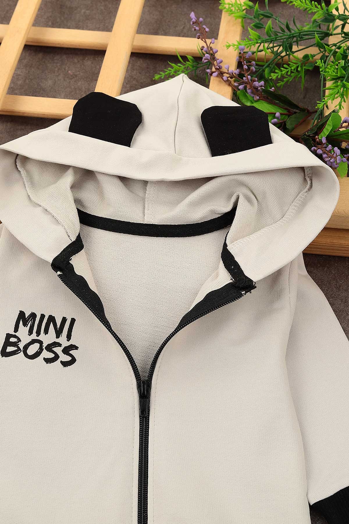 Gri (3-12 Ay) Mini Boss Baskılı Fermuarlı Erkek Çocuk Tulum 152383