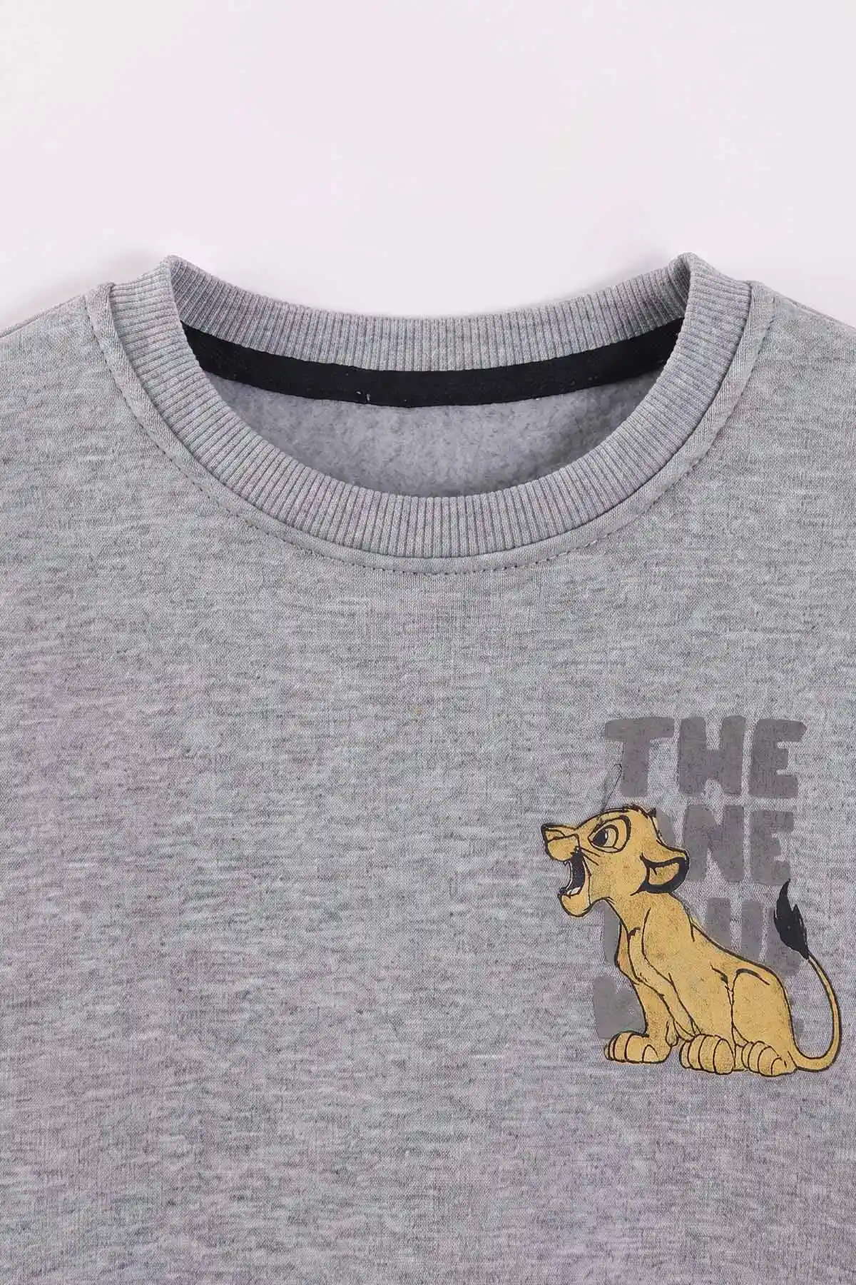 Gri (3-12 Yaş) Aslan Baskılı Şardonlu 3 İp Erkek Çocuk Sweatshirt 473922
