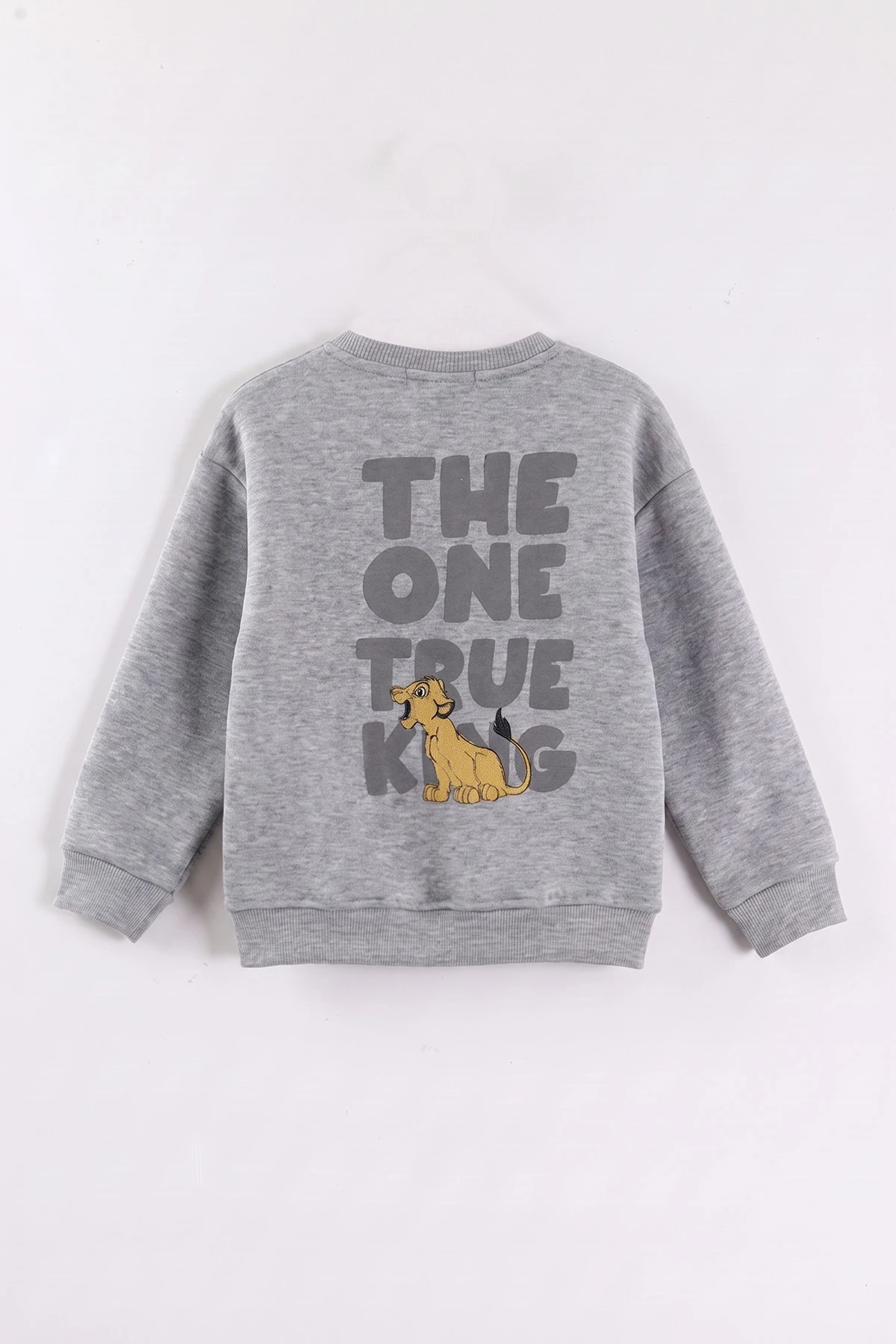 Gri (3-12 Yaş) Aslan Baskılı Şardonlu 3 İp Erkek Çocuk Sweatshirt 473922