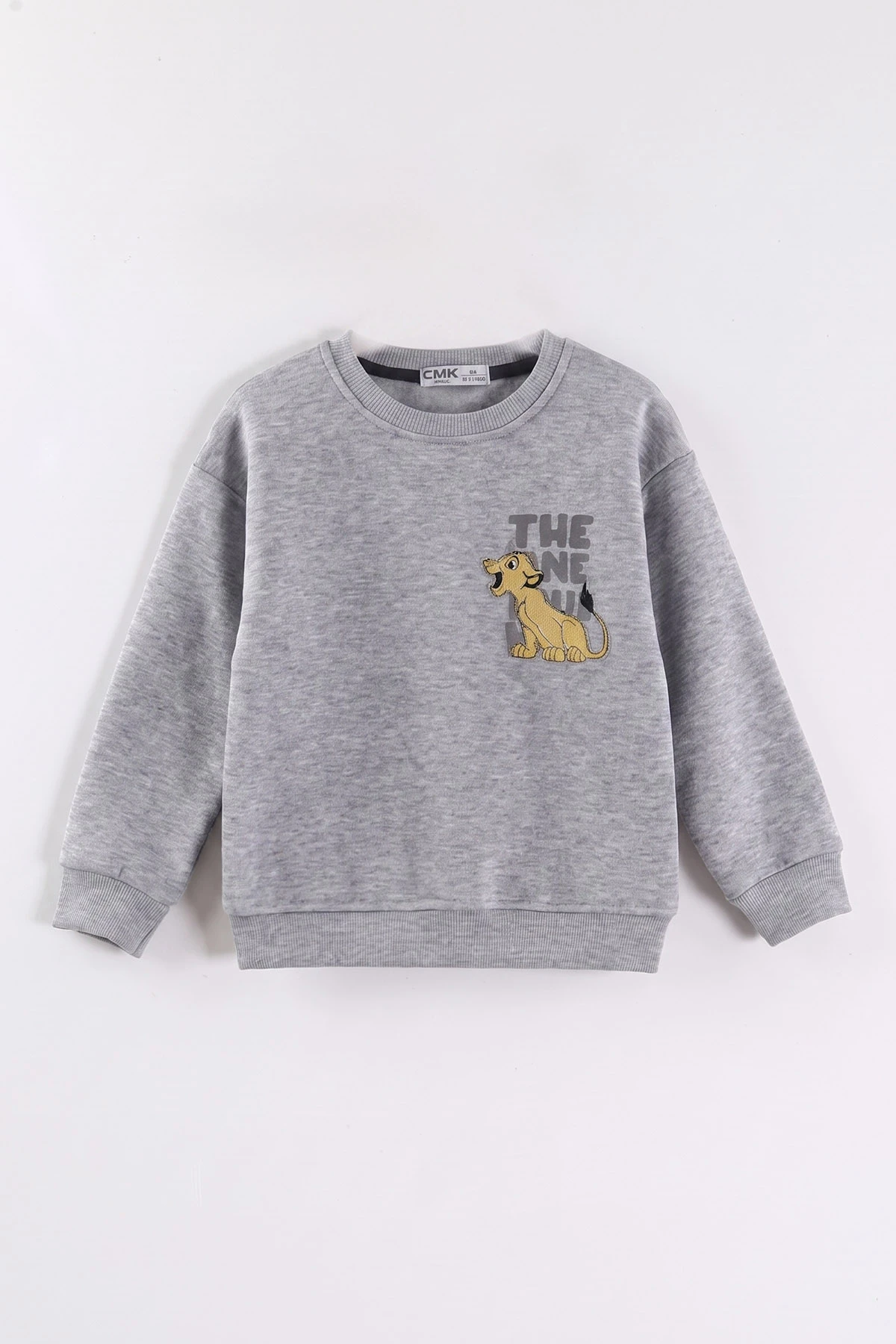 Gri (3-12 Yaş) Aslan Baskılı Şardonlu 3 İp Erkek Çocuk Sweatshirt 473922