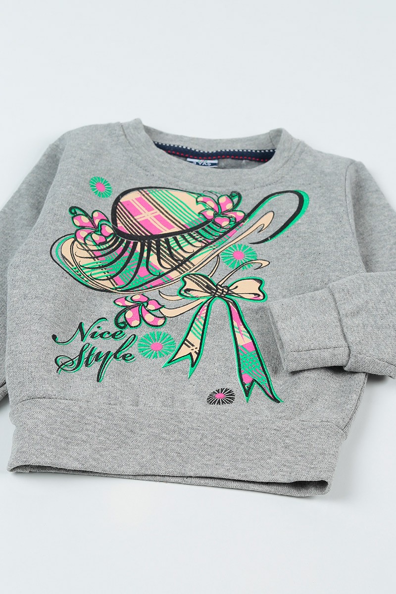 Gri (3-12 Yaş) Baskılı Kız Çocuk Sweatshirt 92740