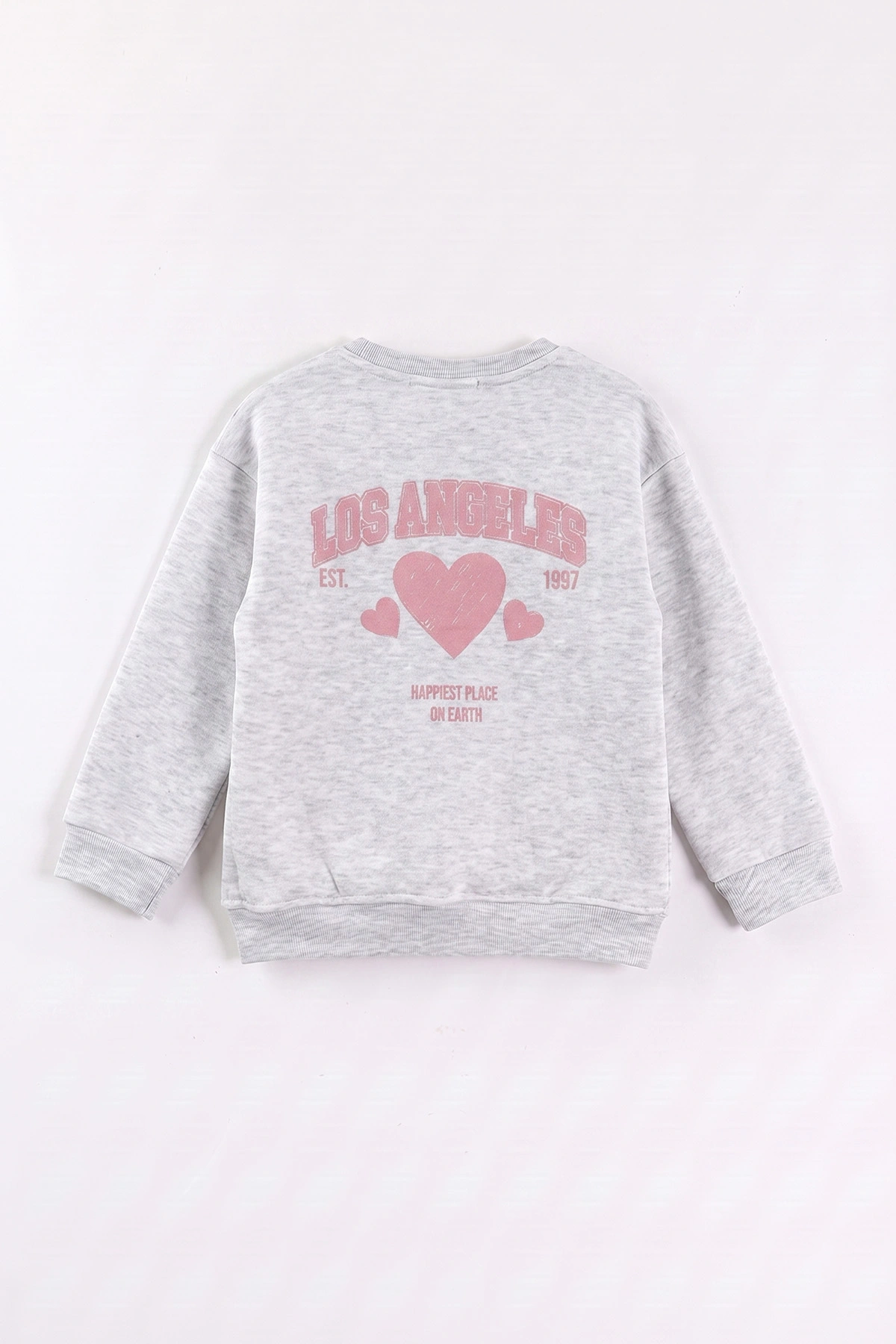 Gri (3-12 Yaş) Kalp Baskılı 3 İp Şardonlu Kız Çocuk Sweatshirt 473980