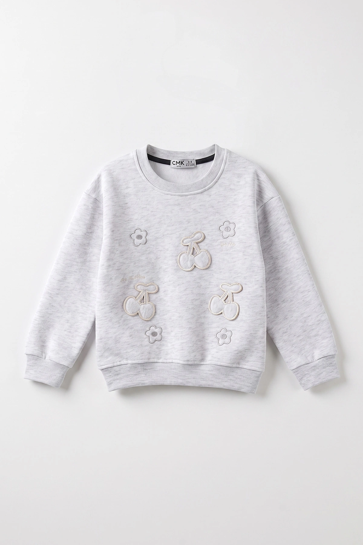Gri (3-12 Yaş) Kiraz Nakışlı Şardonlu Kız Çocuk Sweatshirt 473993