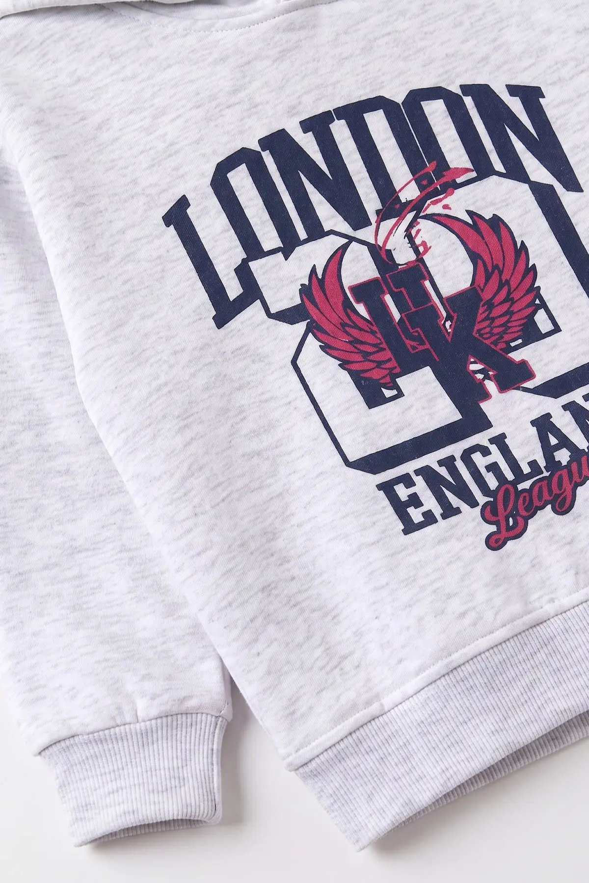 Gri (3-12 Yaş) London Baskılı 3 İp Şardonlu Kapüşonlu Kız Çocuk Sweatshirt 473976