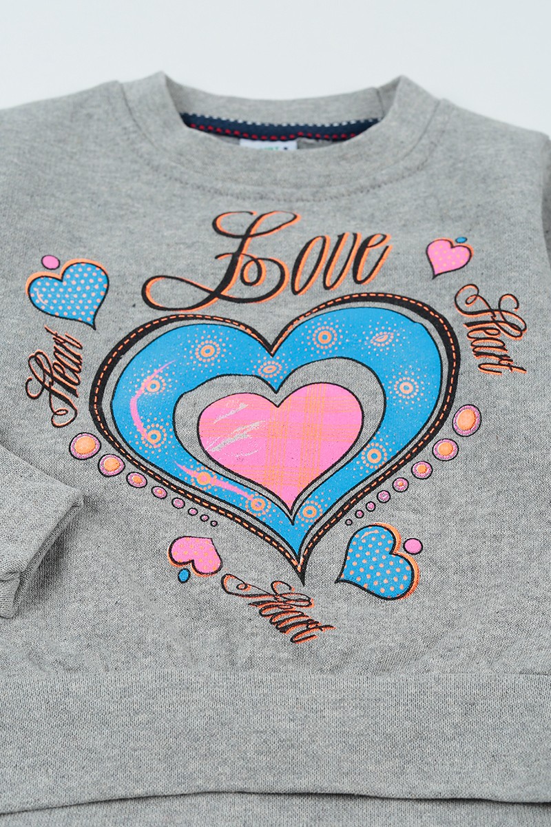 Gri (3-12 Yaş) Love Baskılı Kız Çocuk Sweatshirt 92596