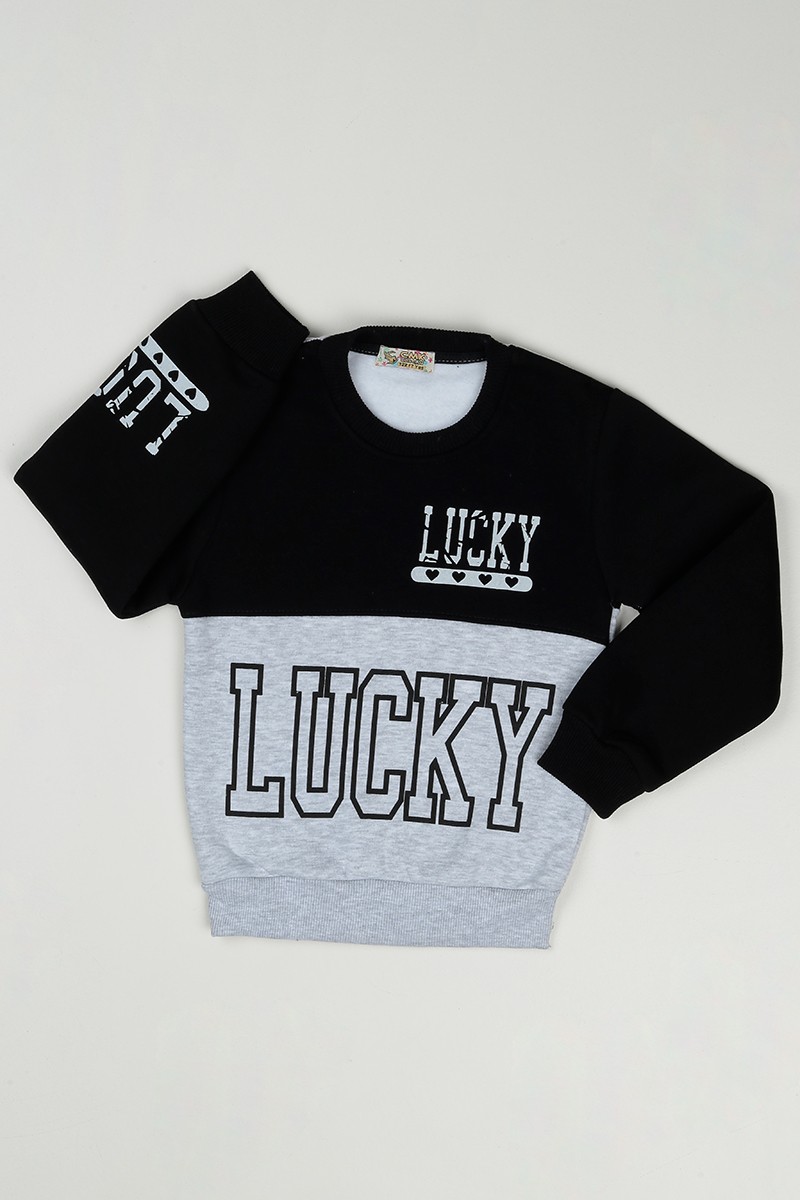 Gri (3-12 Yaş) Lucky Baskılı Kız Çocuk Sweatshirt 88898