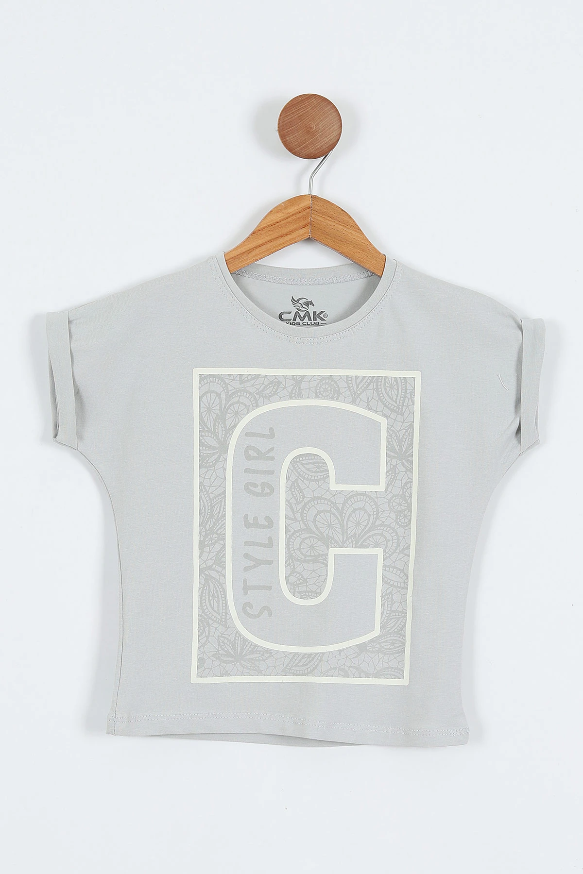 Gri (3-12 Yaş) Style Girl Baskılı   Kısa Kol   Kız Çocuk Tişört 354315