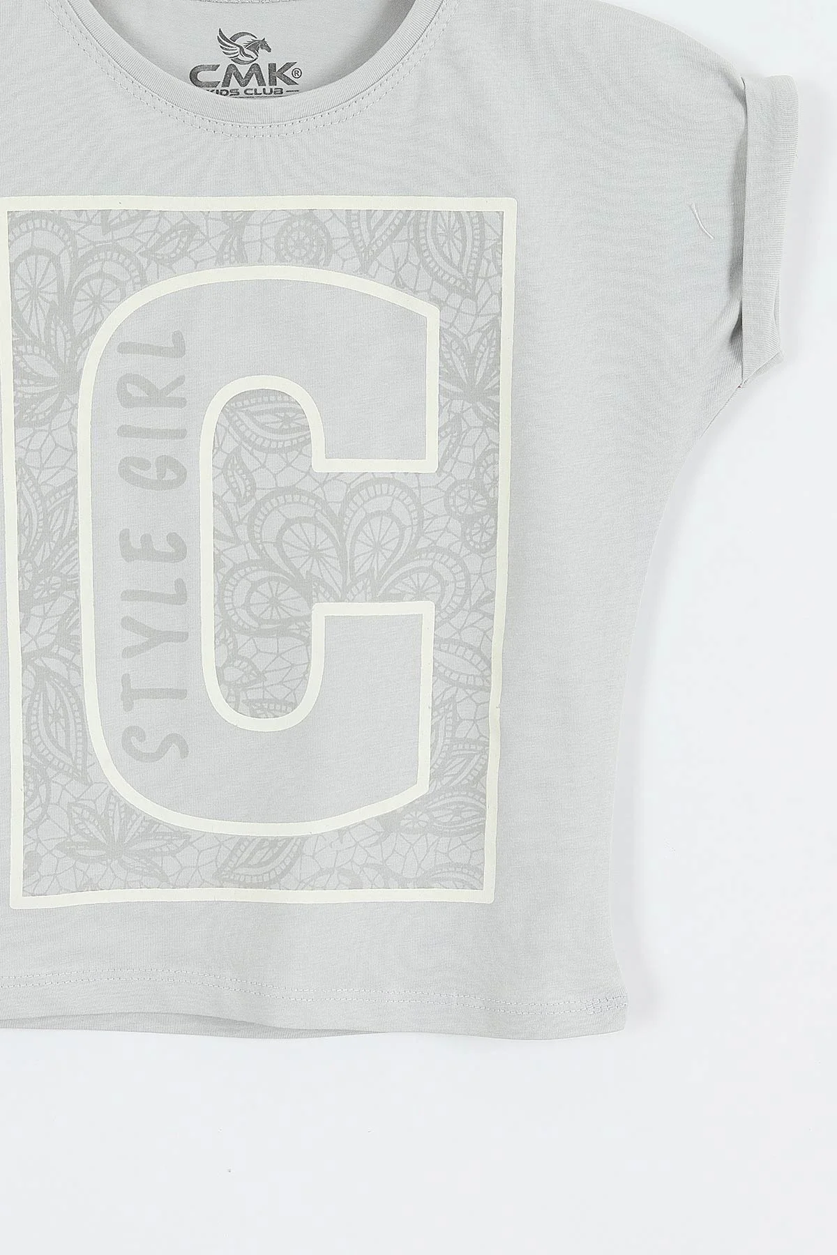 Gri (3-12 Yaş) Style Girl Baskılı   Kısa Kol   Kız Çocuk Tişört 354315