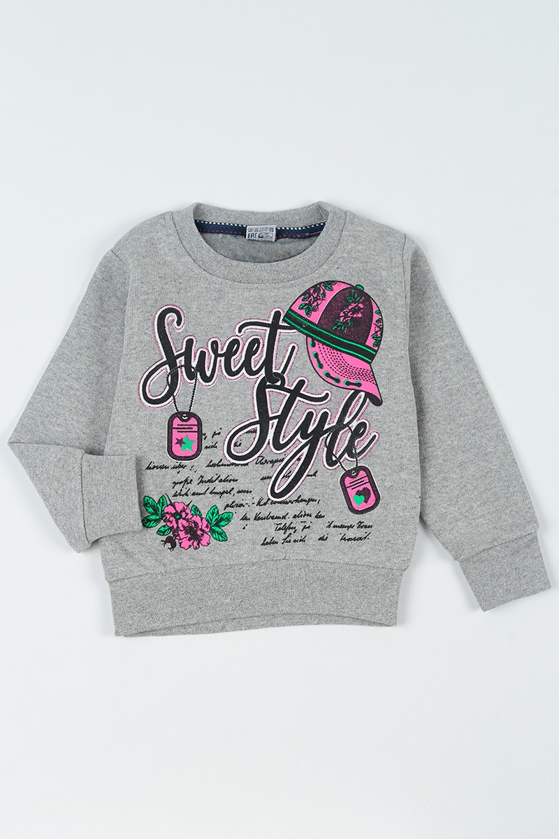 Gri (3-12 Yaş) Sweet Style Baskılı Kız Çocuk Sweathirt 92734