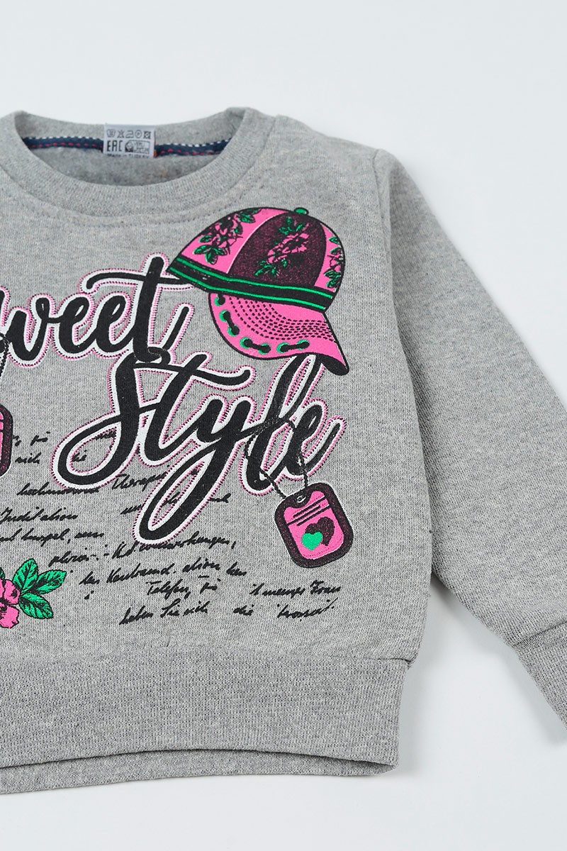 Gri (3-12 Yaş) Sweet Style Baskılı Kız Çocuk Sweathirt 92734
