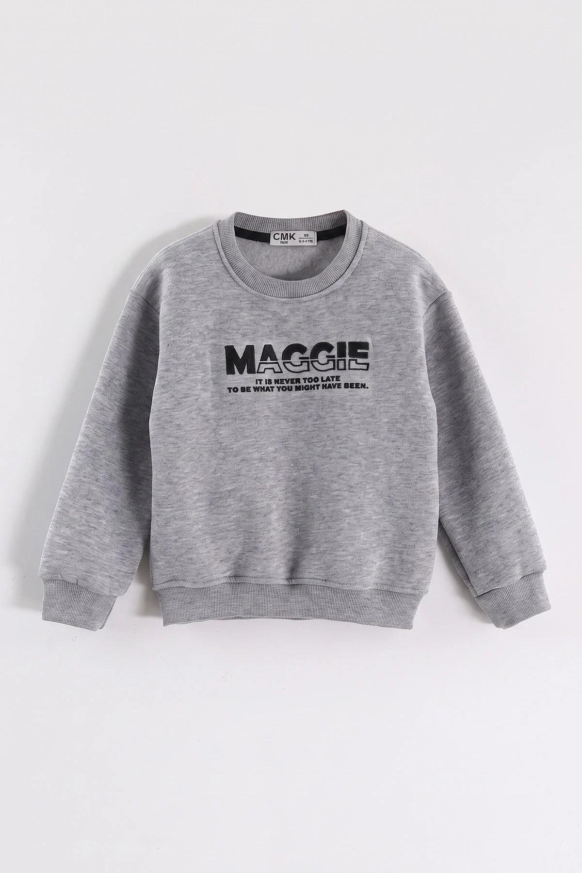 Gri (3-12 Yaş) Yazı Baskılı 3 İp Şardonlu Erkek Çocuk Sweatshirt 473942