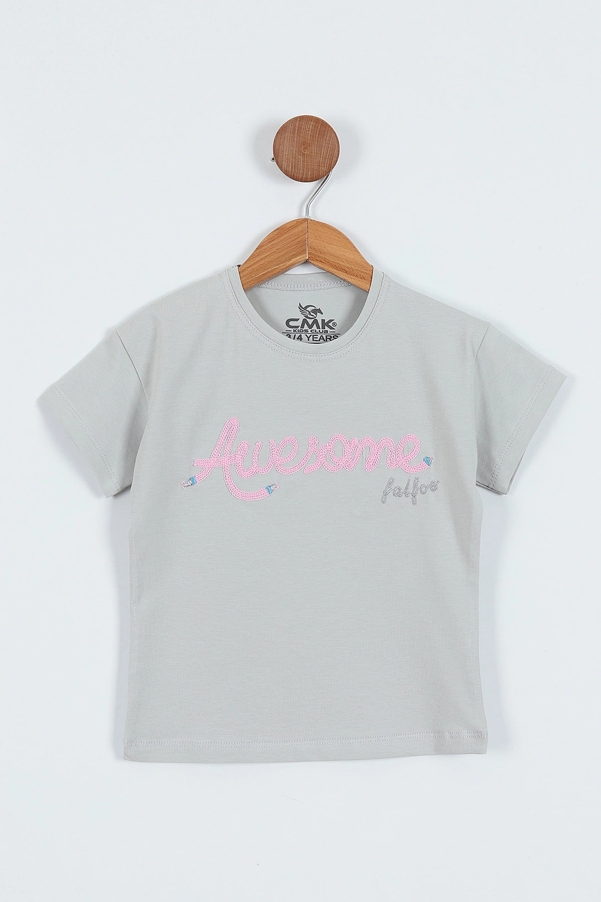 Gri (3-12 Yaş)Awesome Nakışlı   Kız Çocuk Kısa Kol Tişört 354006
